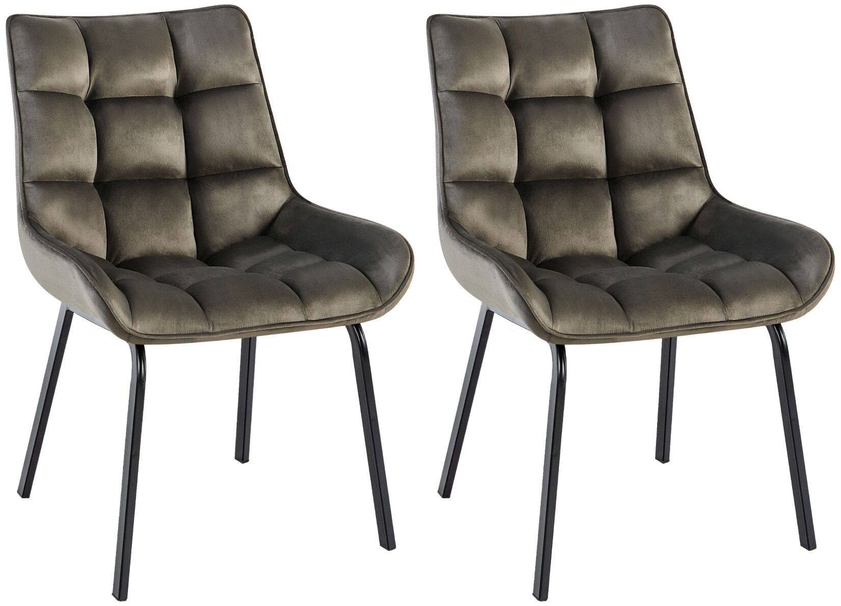 CLP 2er Set Esszimmerstuhl Saranda I Polsterstuhl mit Stoffbezug oder Samtbezug I Küchenstuhl mit schwarzem Metallgestell und Rückenlehne | 04255716364793