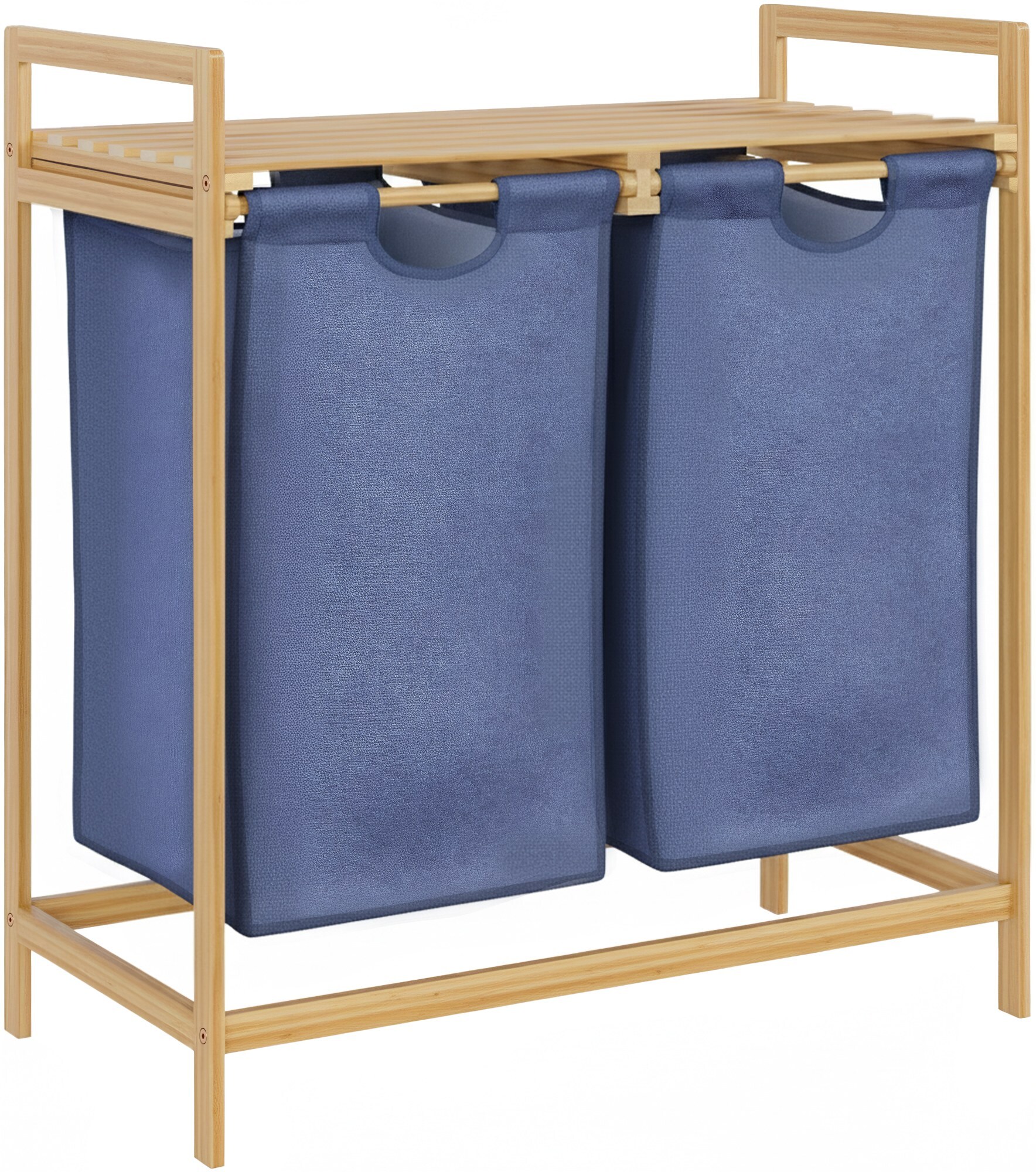 CLP W&auml;schebox f&uuml;r Schmutzw&auml;sche 2 F&auml;cher Sussina, W&auml;scheregal Holz mit Ablage, W&auml;scheboxen mit Bambusrahmen f&uuml;r Badezimmer - Bild 1