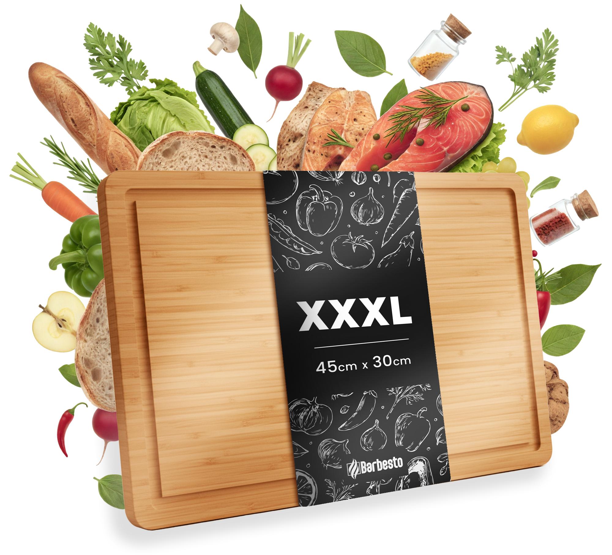 CLP Schneidebrett Holz gro&szlig; XXXL 45 x 30 cm, K&uuml;chenbrett aus Bambus mit Saftrille, Holzbrett antibakteriell mit nat&uuml;rlicher Maserung - Bild 1