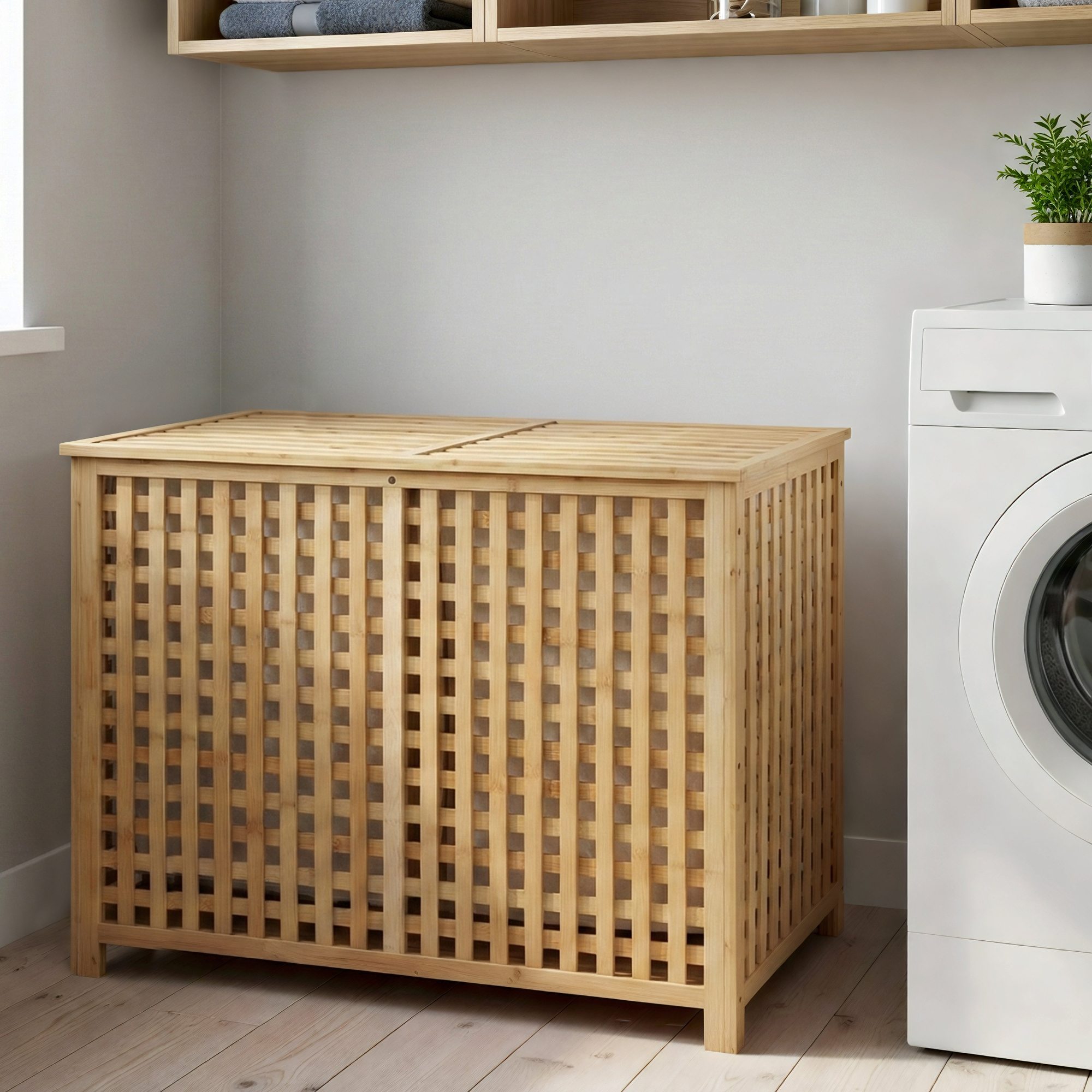 CLP Wäschebox für Schmutzwäsche 2 Fächer Dorothea, Wäschesammler Holz Wäschesäcke waschbar herausnehmbar, Bambusrahmen für Badezimmer online kaufen bei Netto