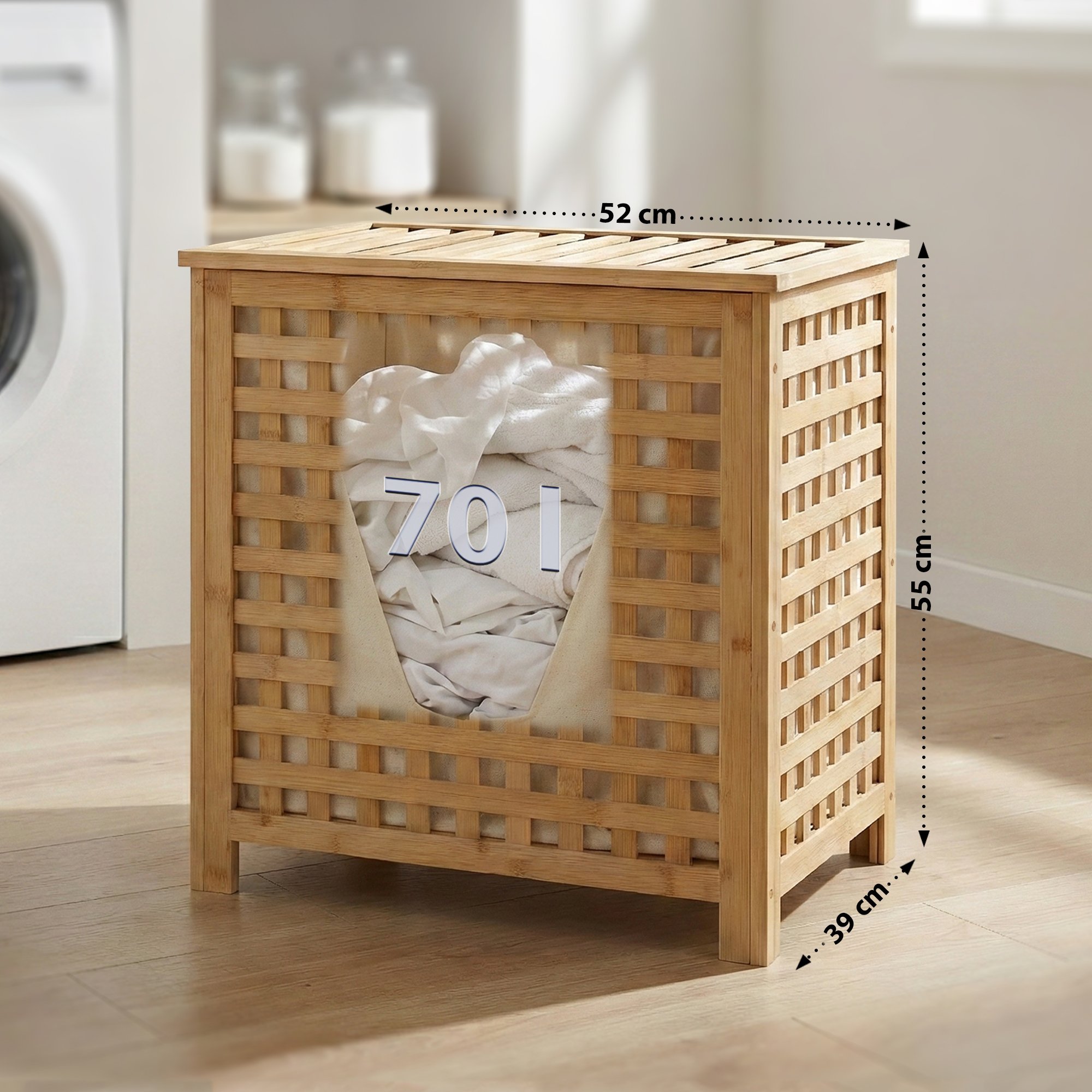 CLP Wäschebox für Schmutzwäsche Ronthy, Wäschesammler Holz Wäschesack 70L waschbar herausnehmbar, Bambusrahmen für Badezimmer online kaufen bei Netto