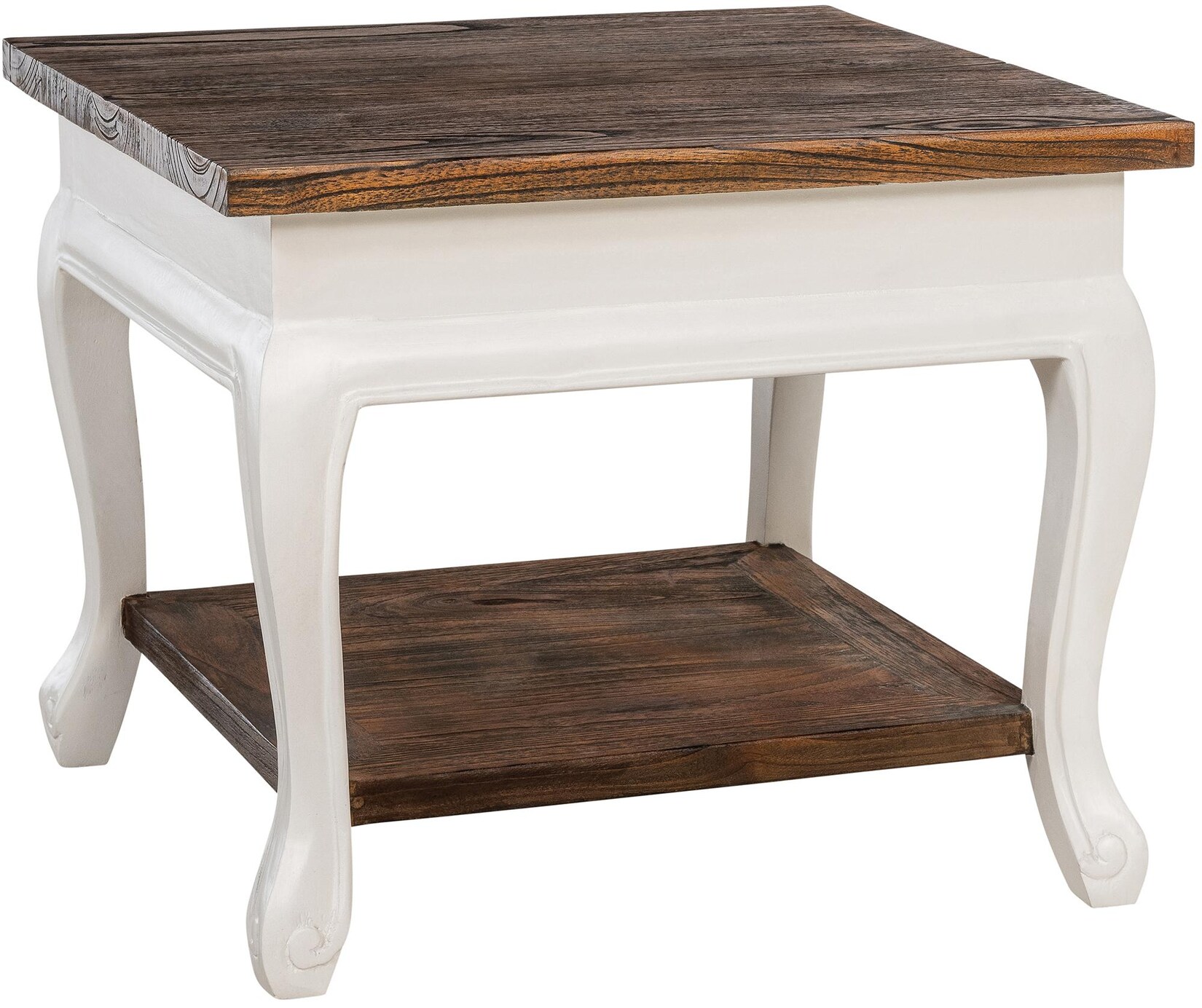 CLP Couchtisch Holz quadratisch 60x60 cm Thordis, Sofatisch mit 2 Ebenen mit Stauraum, Beistelltisch klein Shabby Chic rustikal
