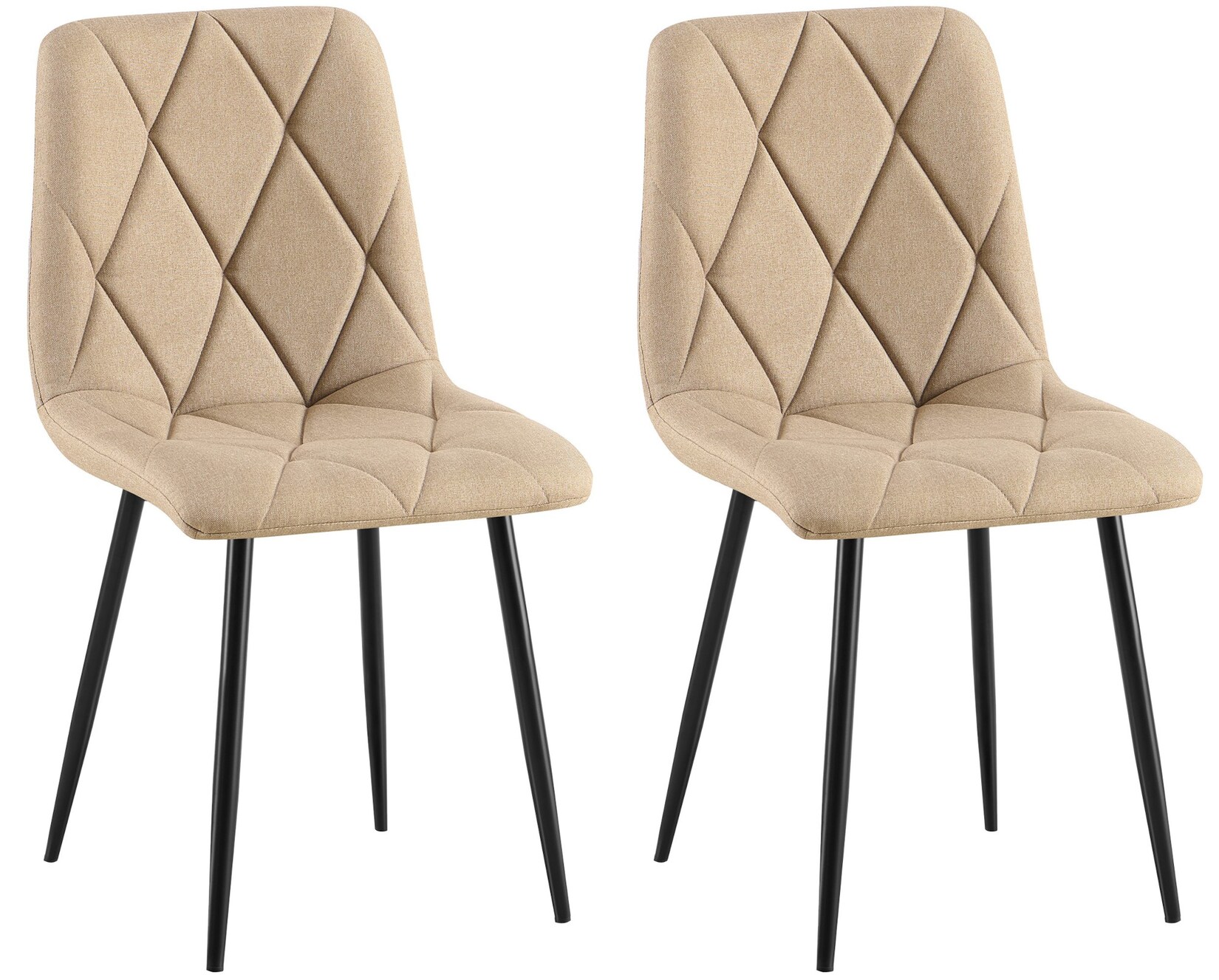CLP Esszimmerstuhl 2er Set Clairton, Küchenstuhl gepolstert mit gestepptem Bezug, mit schwarzem Metallgestell, bis 150 kg belastbar | 04255716369439