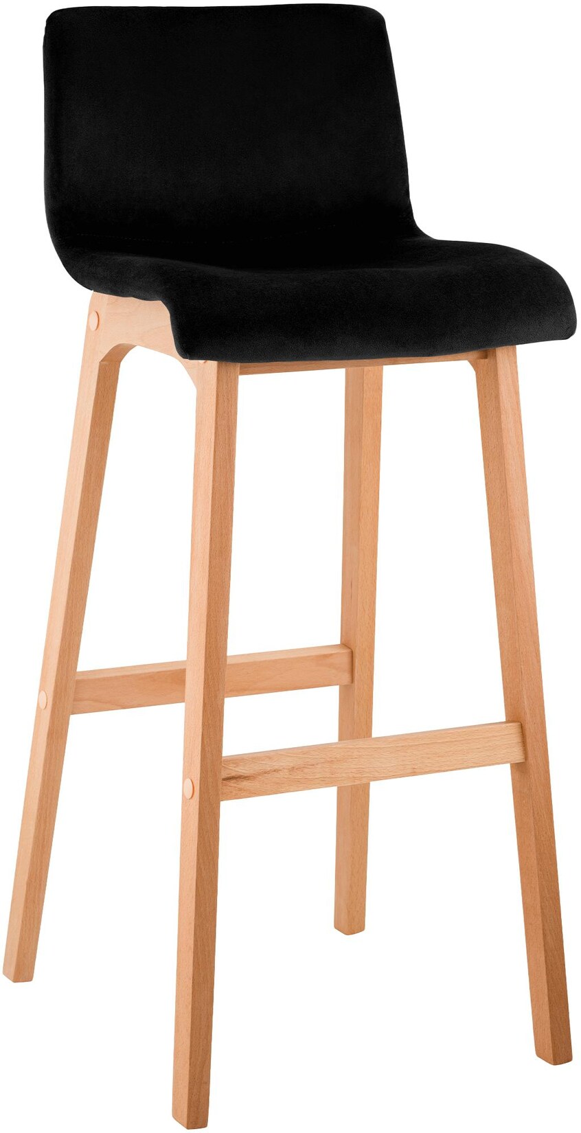 CLP Barhocker mit Lehne Hover, Barstuhl Holz Natura gepolstert mit Samtbezug, Tresenstuhl 77cm Sitzhöhe