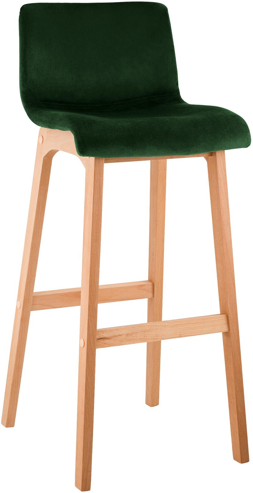 CLP Barhocker mit Lehne Hover, Barstuhl Holz Natura gepolstert mit Samtbezug, Tresenstuhl 77cm Sitzhöhe