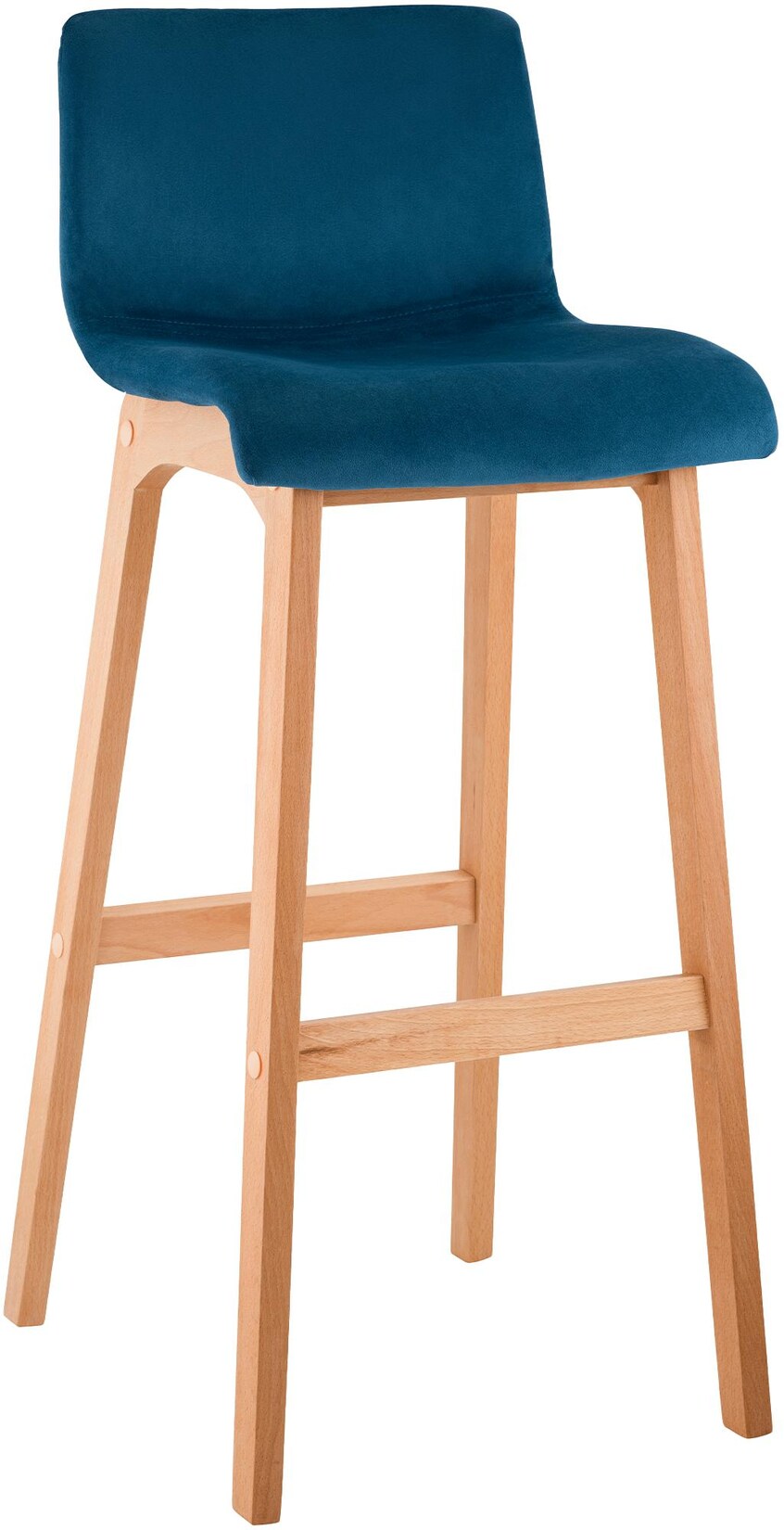 CLP Barhocker mit Lehne Hover, Barstuhl Holz Natura gepolstert mit Samtbezug, Tresenstuhl 77cm Sitzhöhe