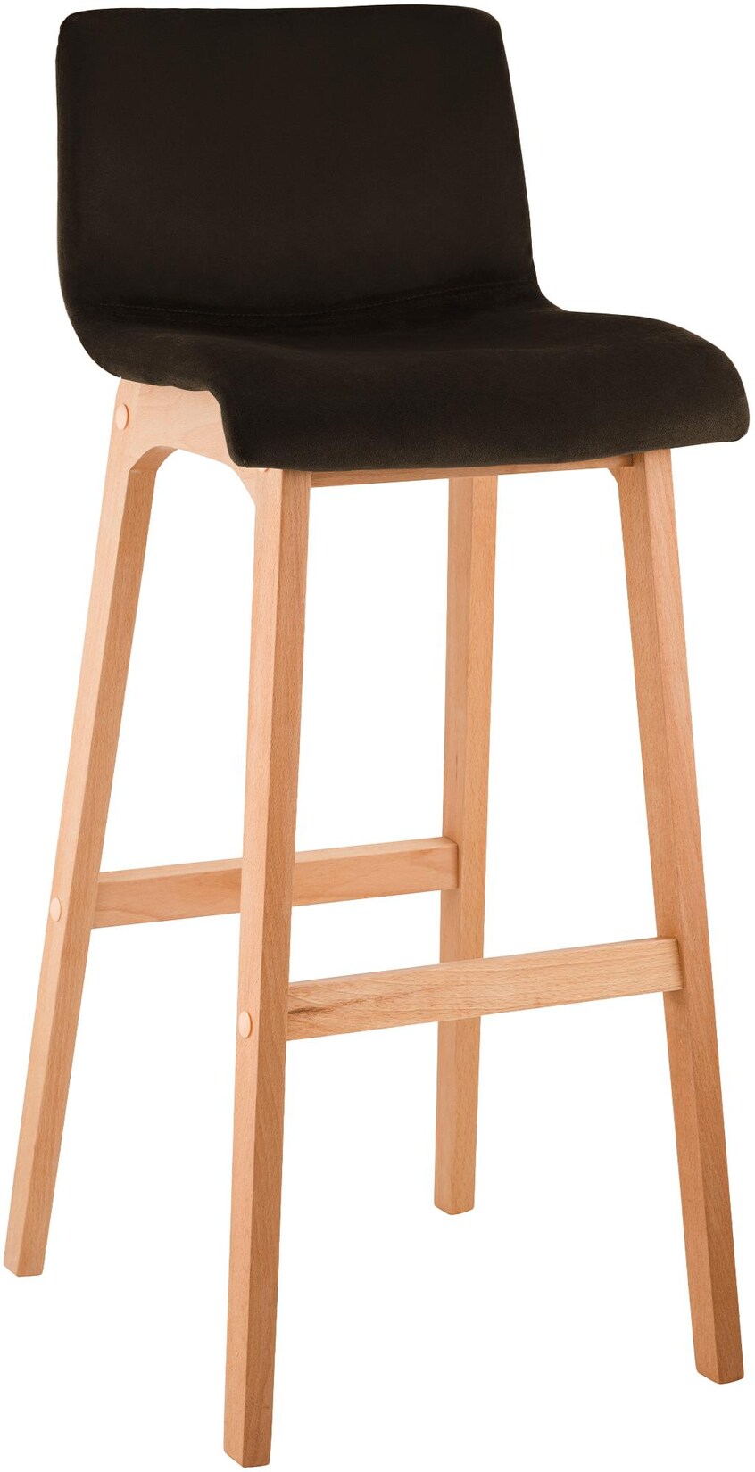 CLP Barhocker mit Lehne Hover, Barstuhl Holz Natura gepolstert mit Samtbezug, Tresenstuhl 77cm Sitzhöhe