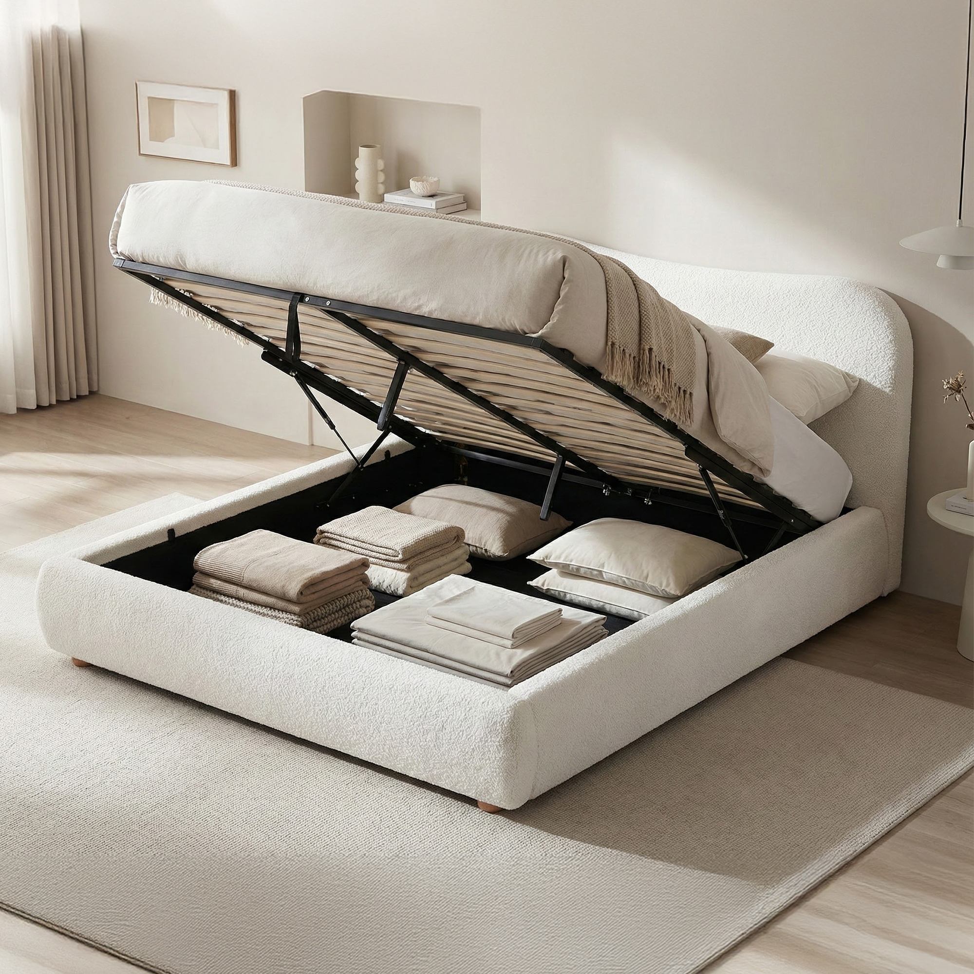 CLP Polsterbett mit Stauraum Maido, Bettgestell f&uuml;r Matratzen, Lattenrost mit Lift-Mechanismus, Doppelbett mit Teddystoff, bis 300 kg - Bild 1