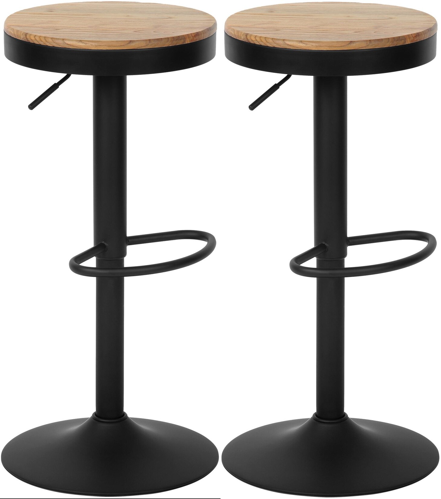 CLP Barhocker 2er Set, Barstuhl Pitas höhenverstellbar mit Holz-Sitzfläche, Tresenstuhl für die Küche, drehbar 130 kg belastbar und stabil | 04255716371777