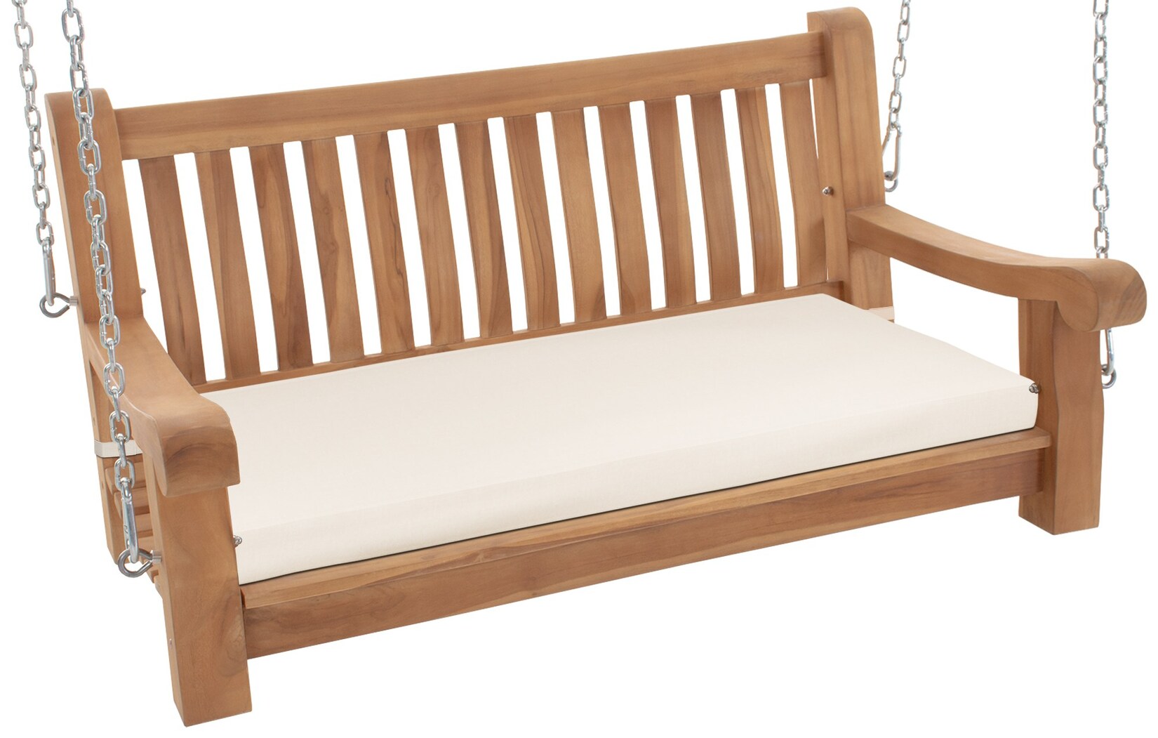 CLP Schaukelbank wetterfest Joyce mit Sitzkissen, robust massiv Teakholz, mit Armlehne und Ketten, Gartenbank für Terrasse und Balkon