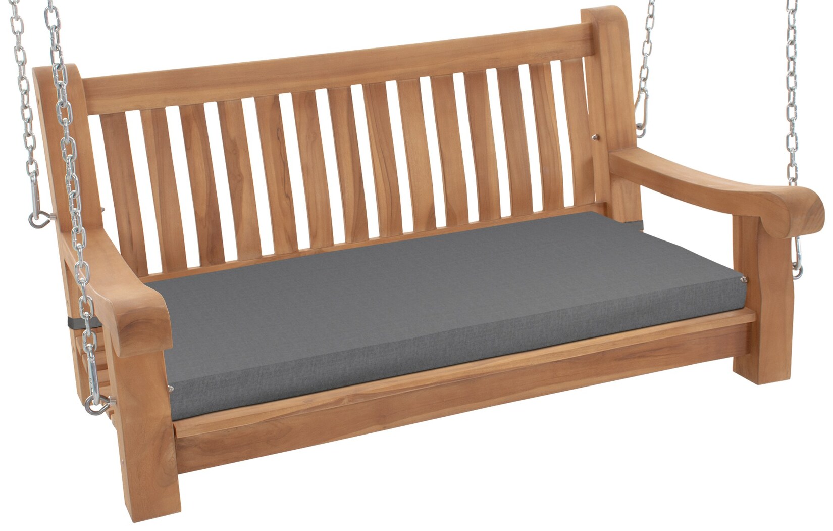 CLP Schaukelbank wetterfest Joyce mit Sitzkissen, robust massiv Teakholz, mit Armlehne und Ketten, Gartenbank für Terrasse und Balkon