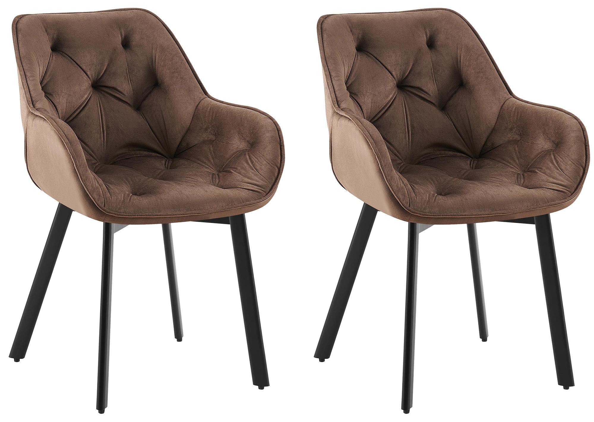 CLP Esszimmerst&uuml;hle 2er Set ergonomisch Antigo, Armlehne gepolstert, 180&deg; Drehfunktion, Samtbezug, K&uuml;chenstuhl mit schwarzem Metallgestell - Bild 1