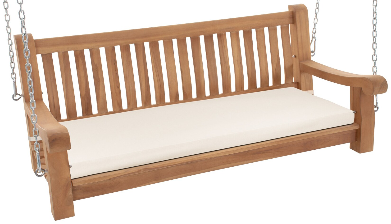 CLP Schaukelbank wetterfest Joyce mit Sitzkissen, robust massiv Teakholz, mit Armlehne und Ketten, Gartenbank für Terrasse und Balkon