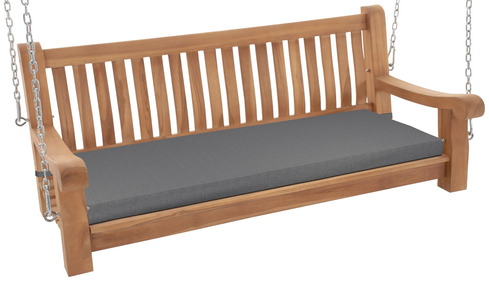 CLP Schaukelbank wetterfest Joyce mit Sitzkissen, robust massiv Teakholz, mit Armlehne und Ketten, Gartenbank für Terrasse und Balkon