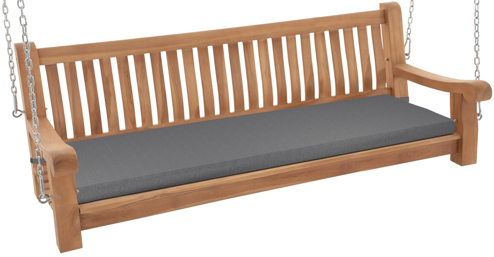 CLP Schaukelbank wetterfest Joyce mit Sitzkissen, robust massiv Teakholz, mit Armlehne und Ketten, Gartenbank für Terrasse und Balkon