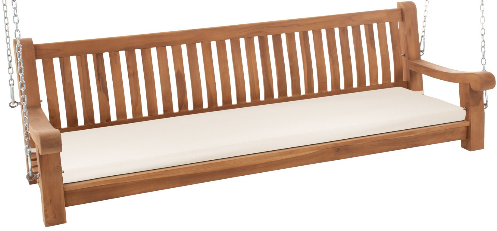 CLP Schaukelbank wetterfest Joyce mit Sitzkissen, robust massiv Teakholz, mit Armlehne und Ketten, Gartenbank für Terrasse und Balkon