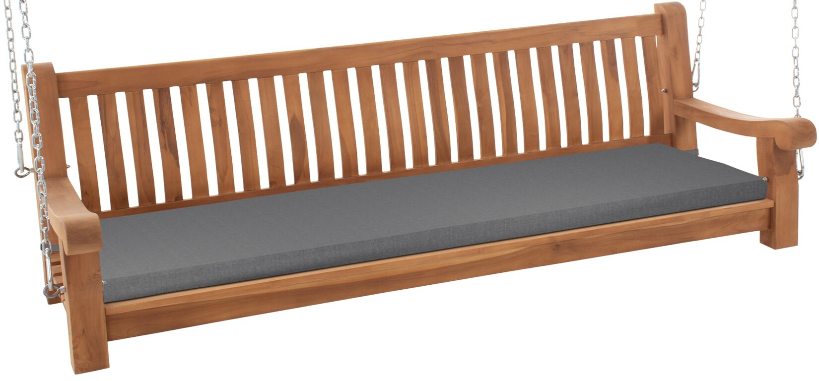 CLP Schaukelbank wetterfest Joyce mit Sitzkissen, robust massiv Teakholz, mit Armlehne und Ketten, Gartenbank für Terrasse und Balkon