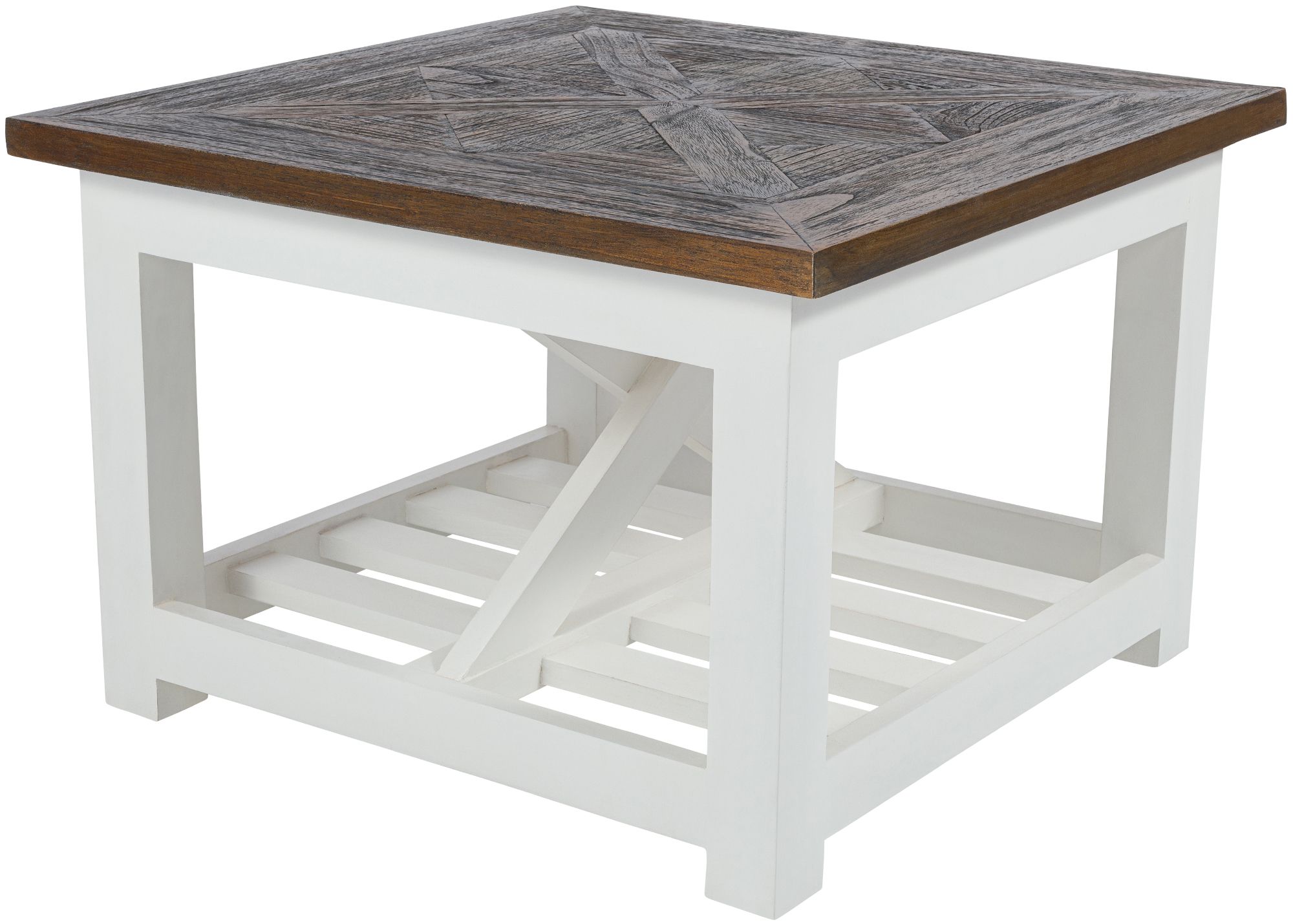 CLP Couchtisch Holz quadratisch 60x60 cm Bastrop, Sofatisch eckig Landhausstil, Beistelltisch klein rustikal - Bild 1