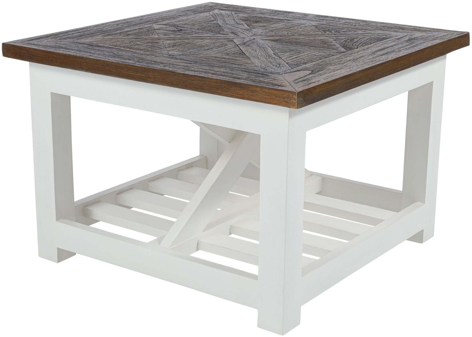 CLP Couchtisch Holz quadratisch 60x60 cm Bastrop, Sofatisch eckig Landhausstil, Beistelltisch klein rustikal