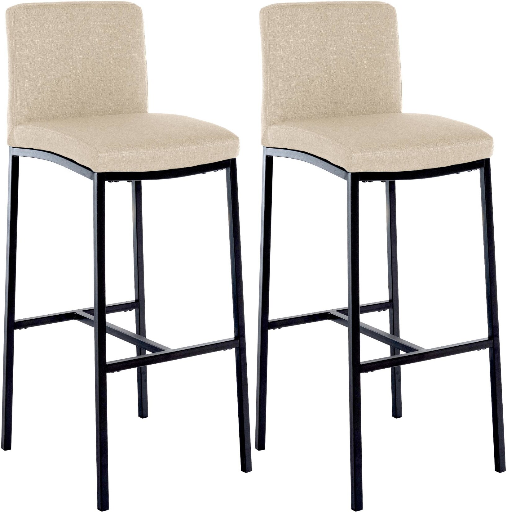 CLP Barhocker 2er Set mit Lehne Freeport, Barstühle gepolstert, moderne Tresenstühle mit Metallgestellen matt-schwarz und Fußablagen