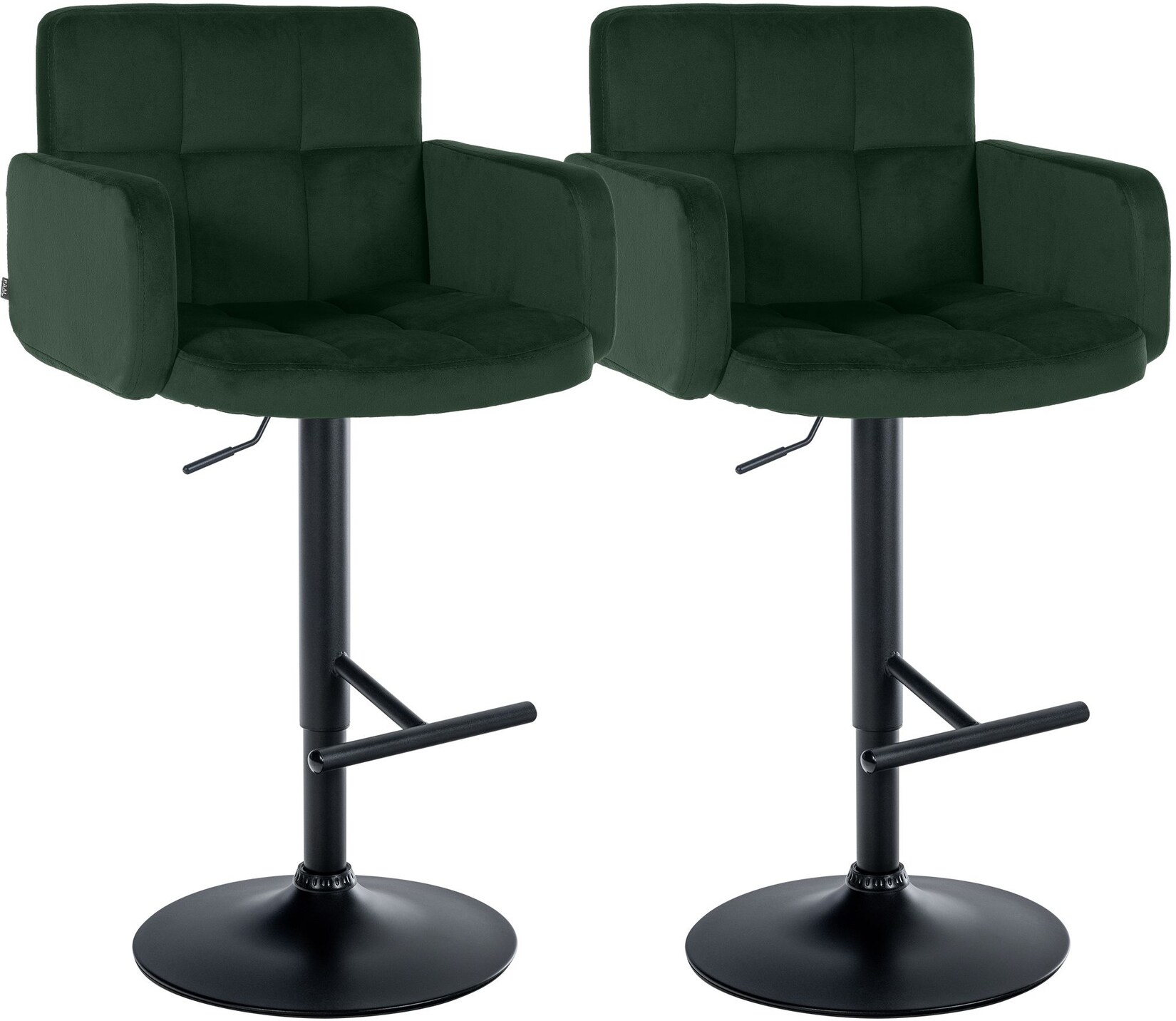 CLP Barhocker 2er Set mit Lehne Los Angeles, Barstuhl gepolstert Samt, Tresenstuhl mit Fußstütze höhenverstellbar und drehbar, bis 150 kg