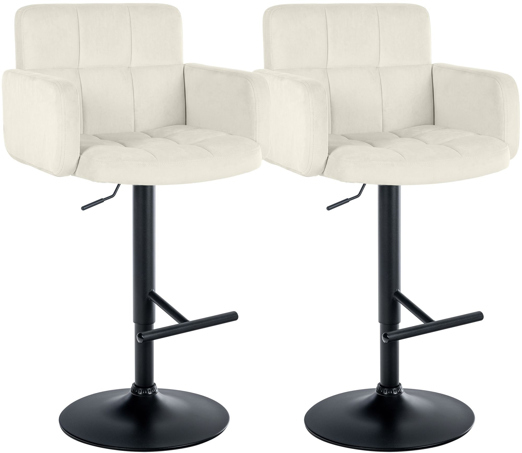 CLP 2er Set Barhocker Los Angeles Samt schwarz - Farbe: creme, Gestellfarbe: schwarz - Bild 1