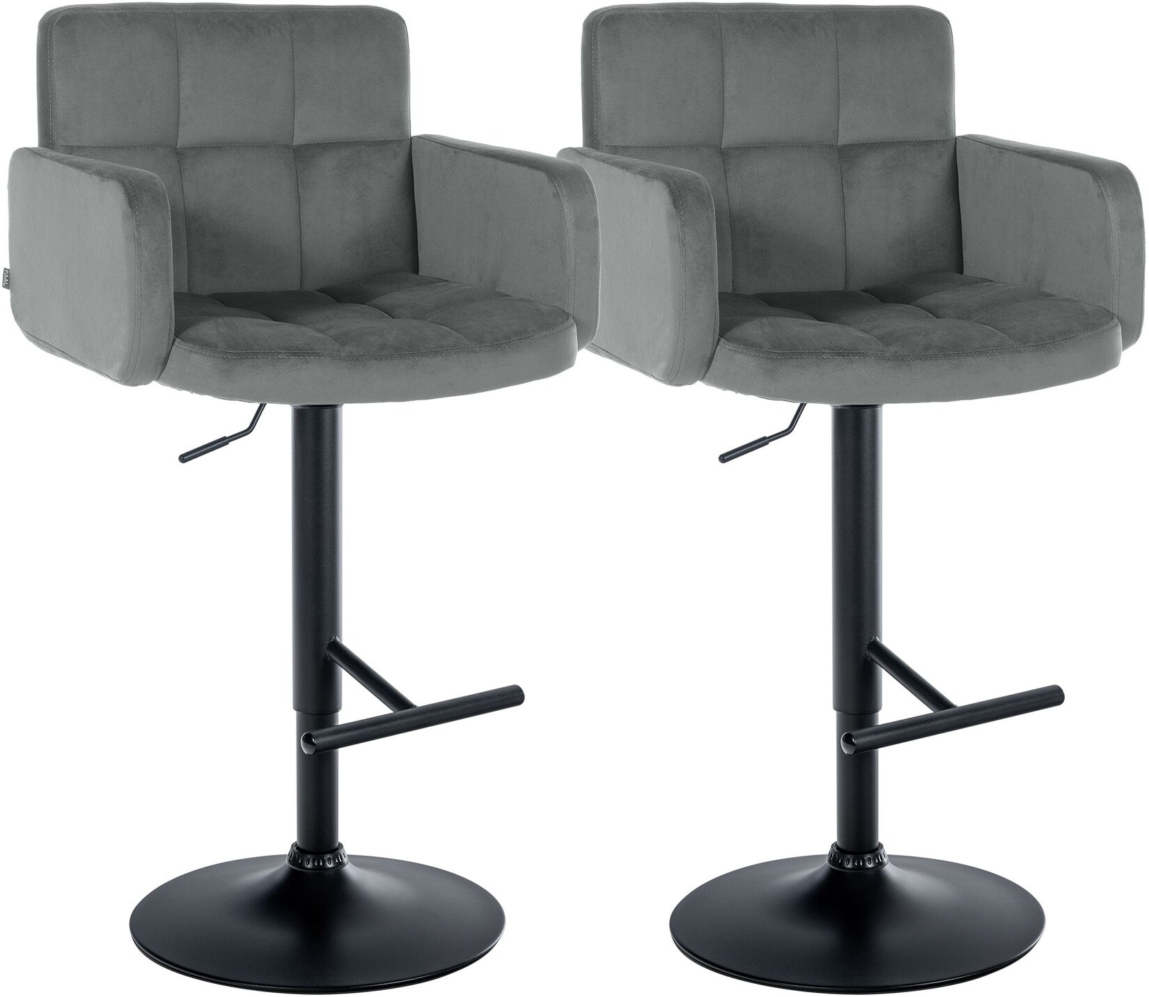 CLP Barhocker 2er Set mit Lehne Los Angeles, Barstuhl gepolstert Samt, Tresenstuhl mit Fußstütze höhenverstellbar und drehbar, bis 150 kg