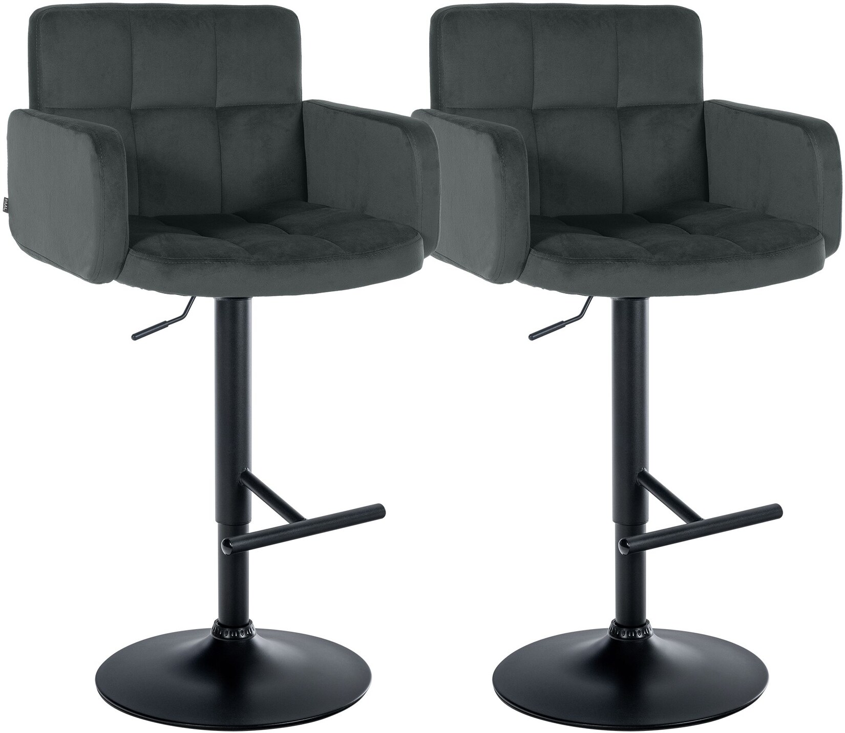 CLP Barhocker 2er Set mit Lehne Los Angeles, Barstuhl gepolstert Samt, Tresenstuhl mit Fußstütze höhenverstellbar und drehbar, bis 150 kg