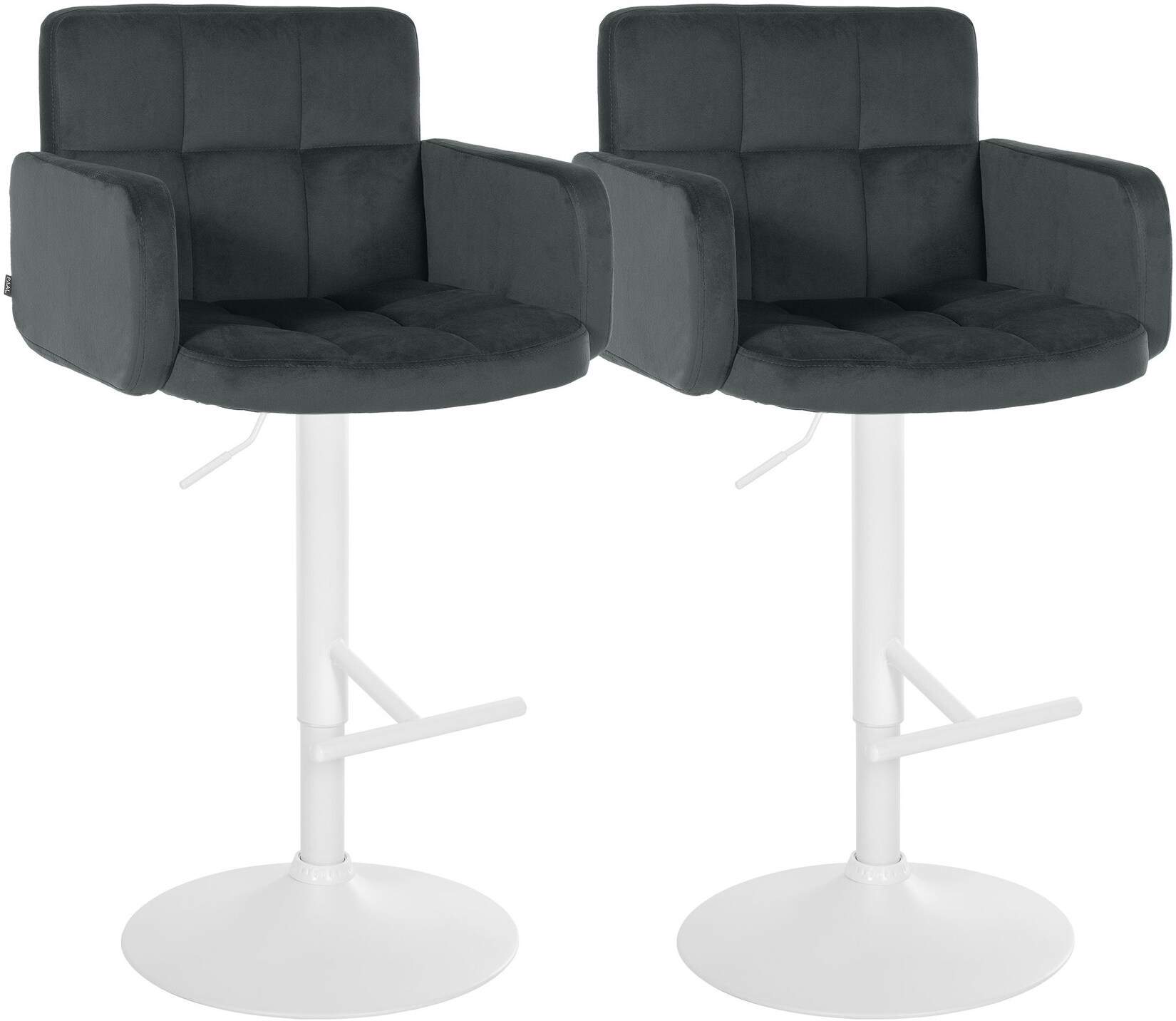 CLP Barhocker 2er Set mit Lehne Los Angeles, Barstuhl gepolstert Samt, Tresenstuhl mit Fußstütze höhenverstellbar und drehbar, bis 150 kg