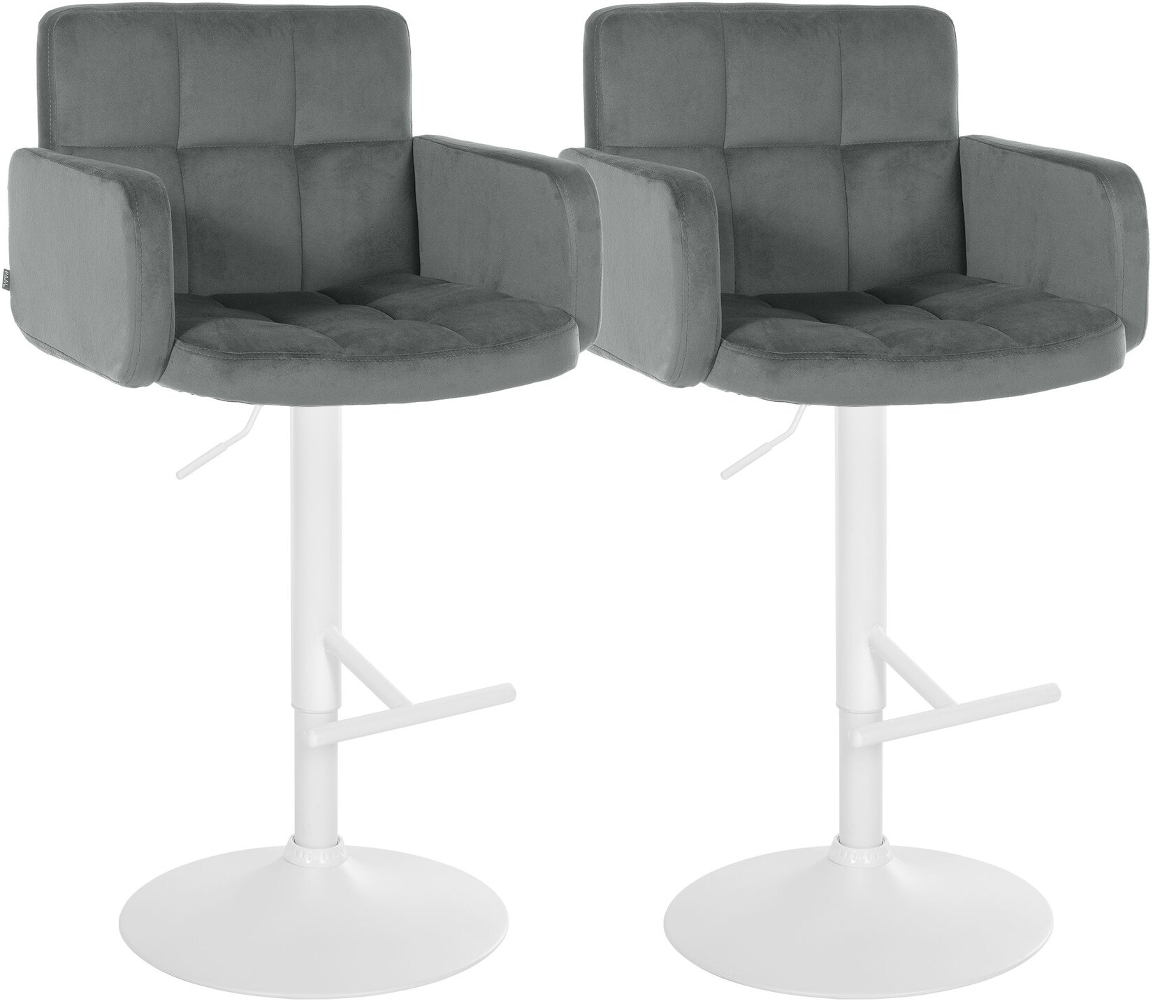 CLP Barhocker 2er Set mit Lehne Los Angeles, Barstuhl gepolstert Samt, Tresenstuhl mit Fußstütze höhenverstellbar und drehbar, bis 150 kg
