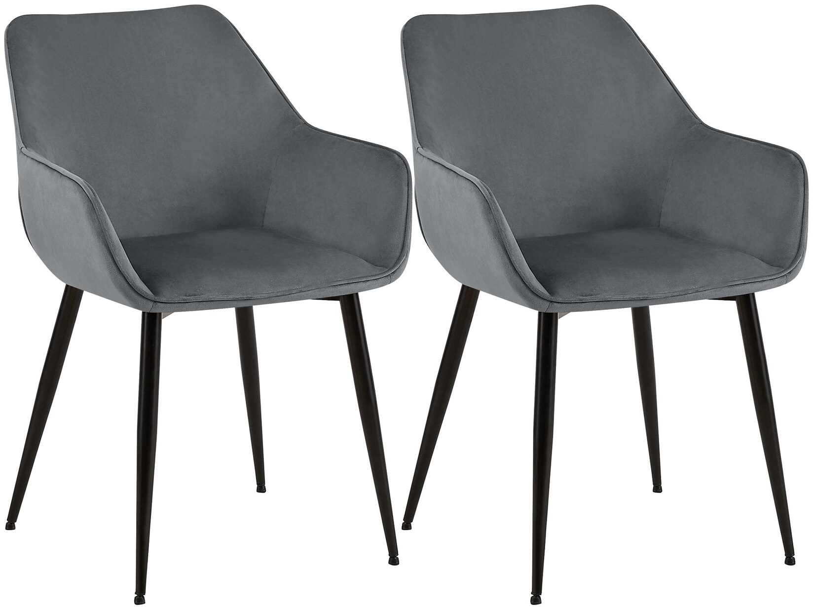 CLP Esszimmerstühle 2er Set gepolstert mit Lehne Luena, Küchenstuhl mit Samt oder Stoff, Sessel Metallgestell schwarz bis 150 kg belastbar