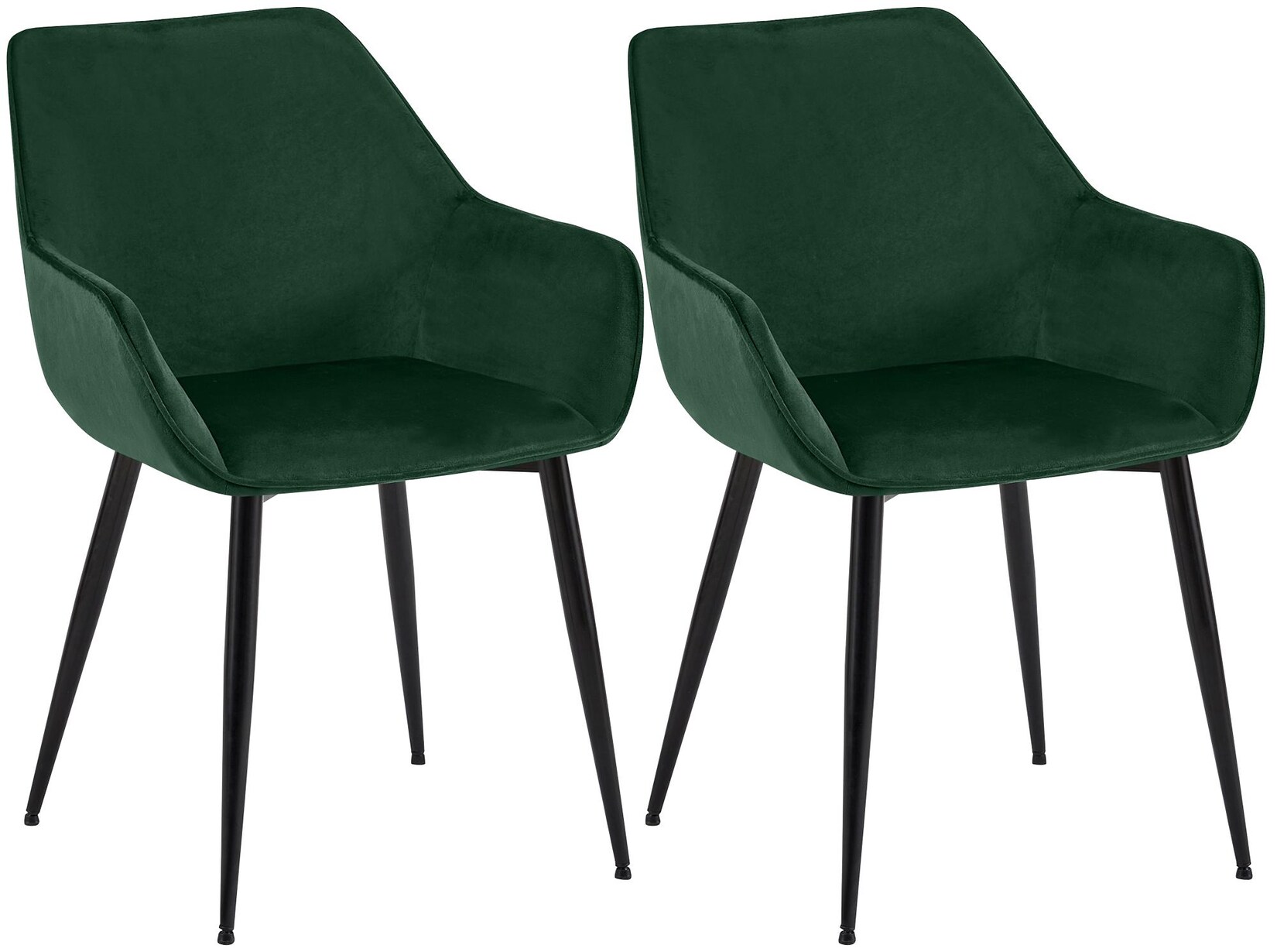 CLP Esszimmerstühle 2er Set gepolstert mit Lehne Luena, Küchenstuhl mit Samt oder Stoff, Sessel Metallgestell schwarz bis 150 kg belastbar