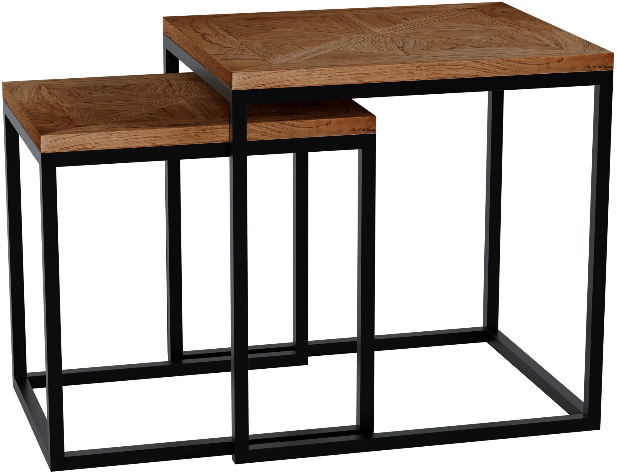 CLP Beistelltisch 2er Set Holz Talero, platzsparende Satztische, Couchtische modern mit Metallgestell, Wohnzimmertische aus Mindiholz - Bild 1