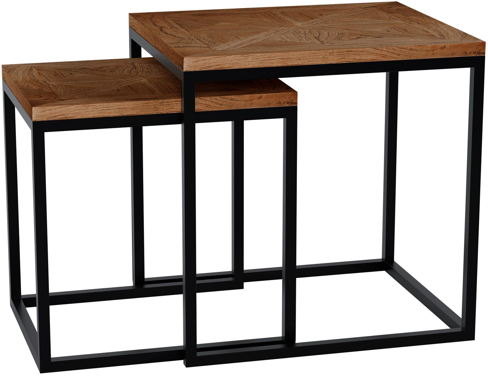 CLP Beistelltisch 2er Set Holz Talero, platzsparende Satztische, Couchtische modern mit Metallgestell, Wohnzimmertische aus Mindiholz