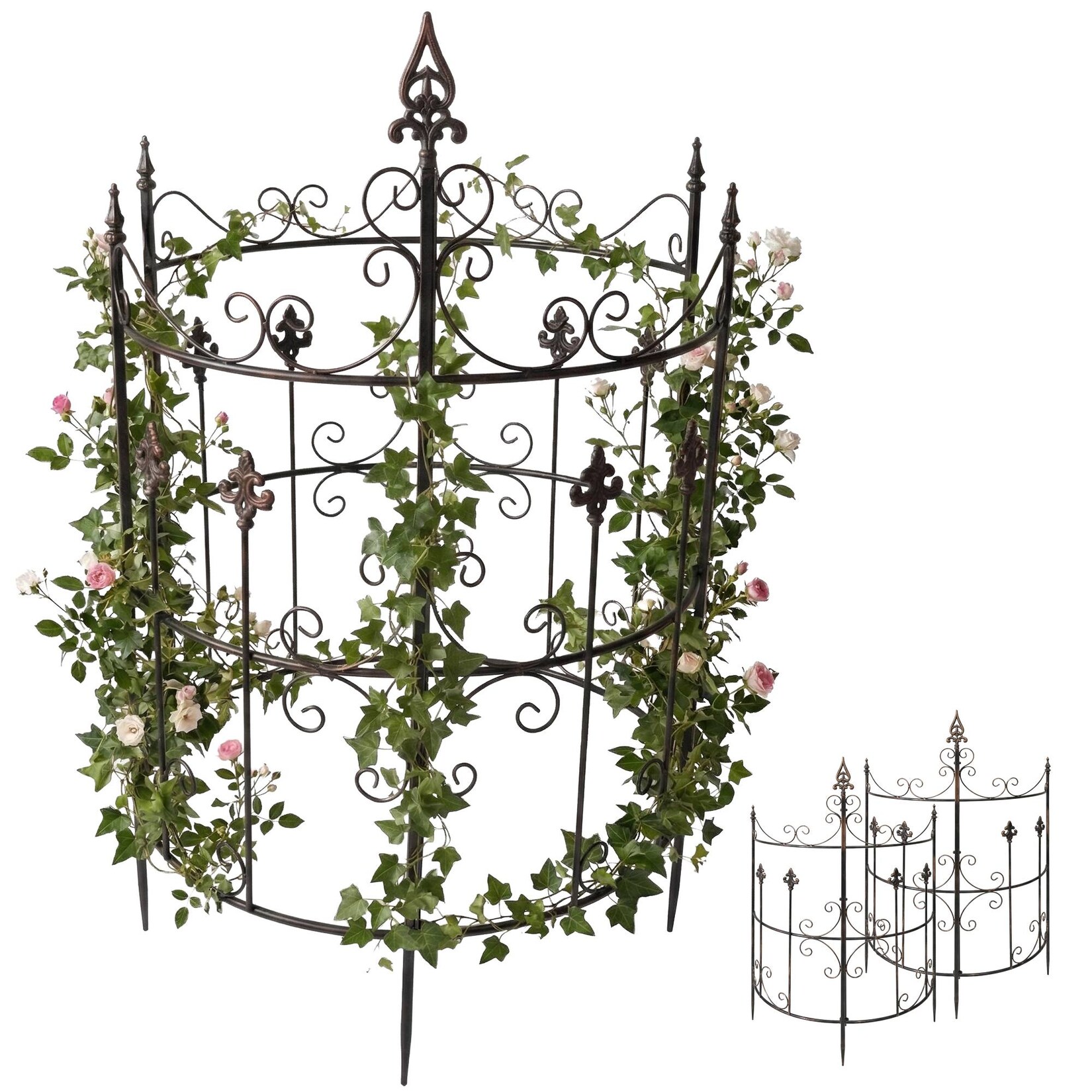 CLP Rankgitter Metall 2er Set Klivia, dekorative Rankhilfe mit Zierspitzen, leicht montierbar, ideal für Rosen und Clematis im Garten