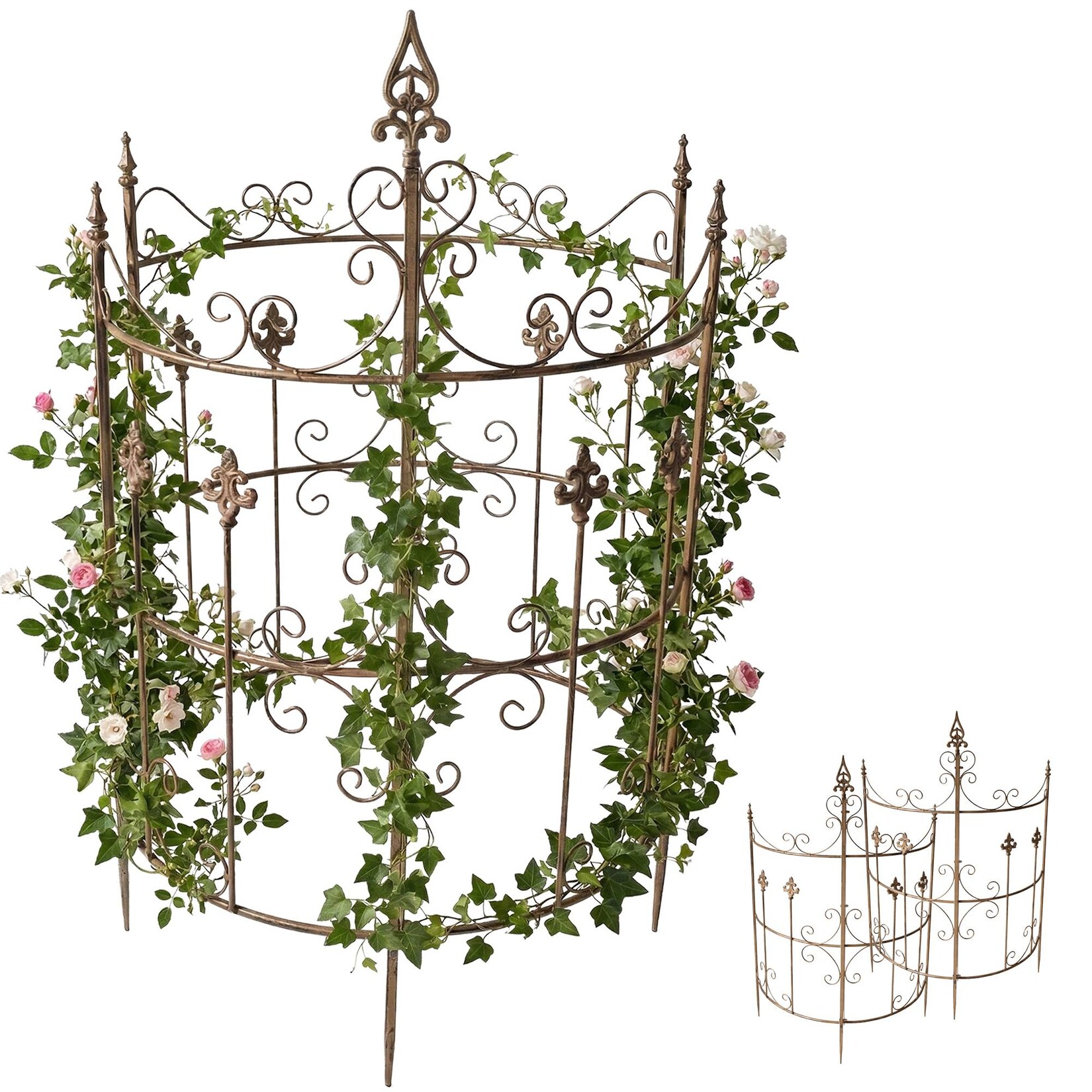 CLP Rankgitter Metall 2er Set Klivia, dekorative Rankhilfe mit Zierspitzen, leicht montierbar, ideal für Rosen und Clematis im Garten