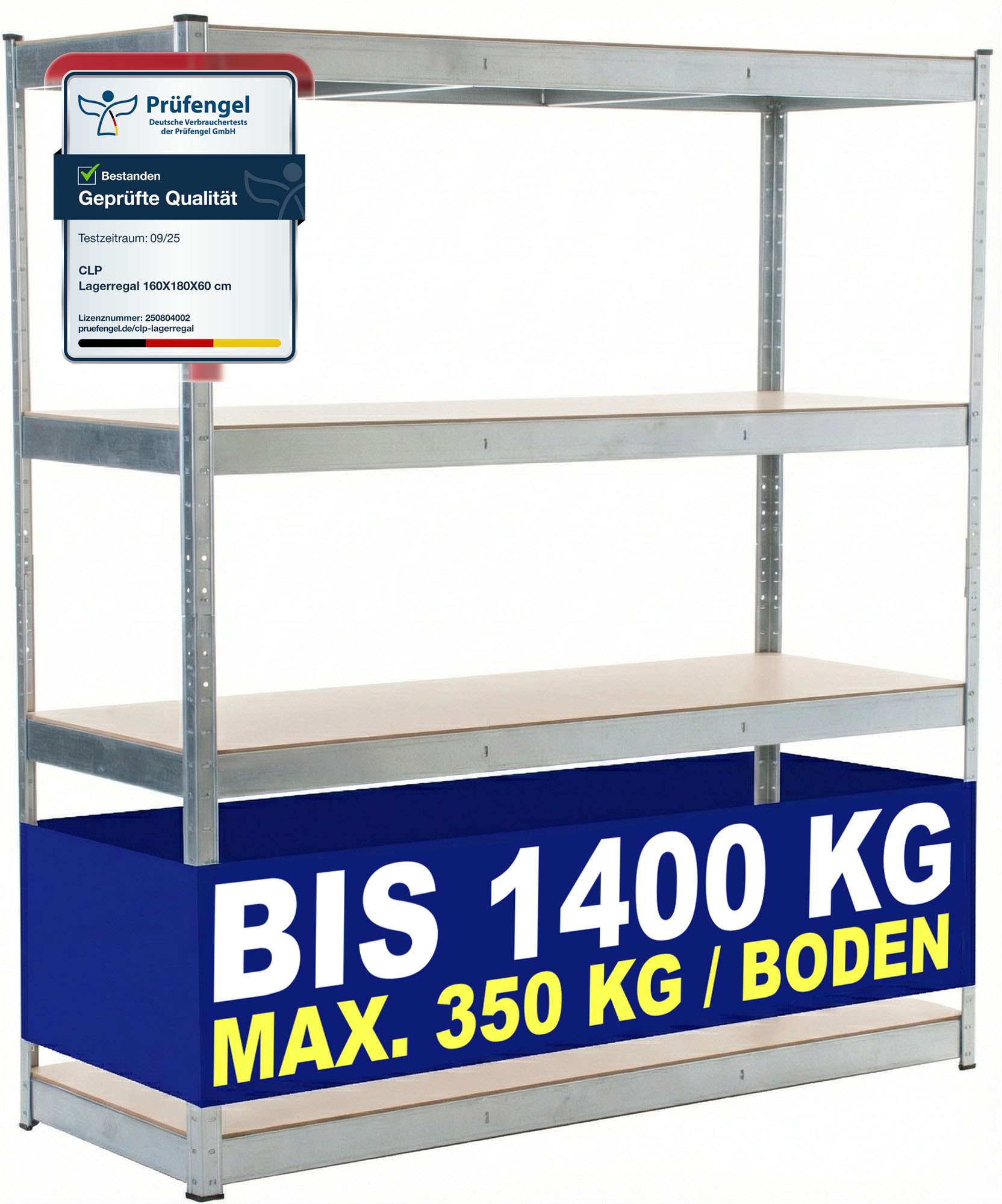 CLP Schwerlastregal 60 cm tief 160 cm breit, Steckregal Metall f&uuml;r Keller und Garage, Lagerregal bis 2400 kg mit 4 MDF-Platten bis je 600 kg - Bild 1