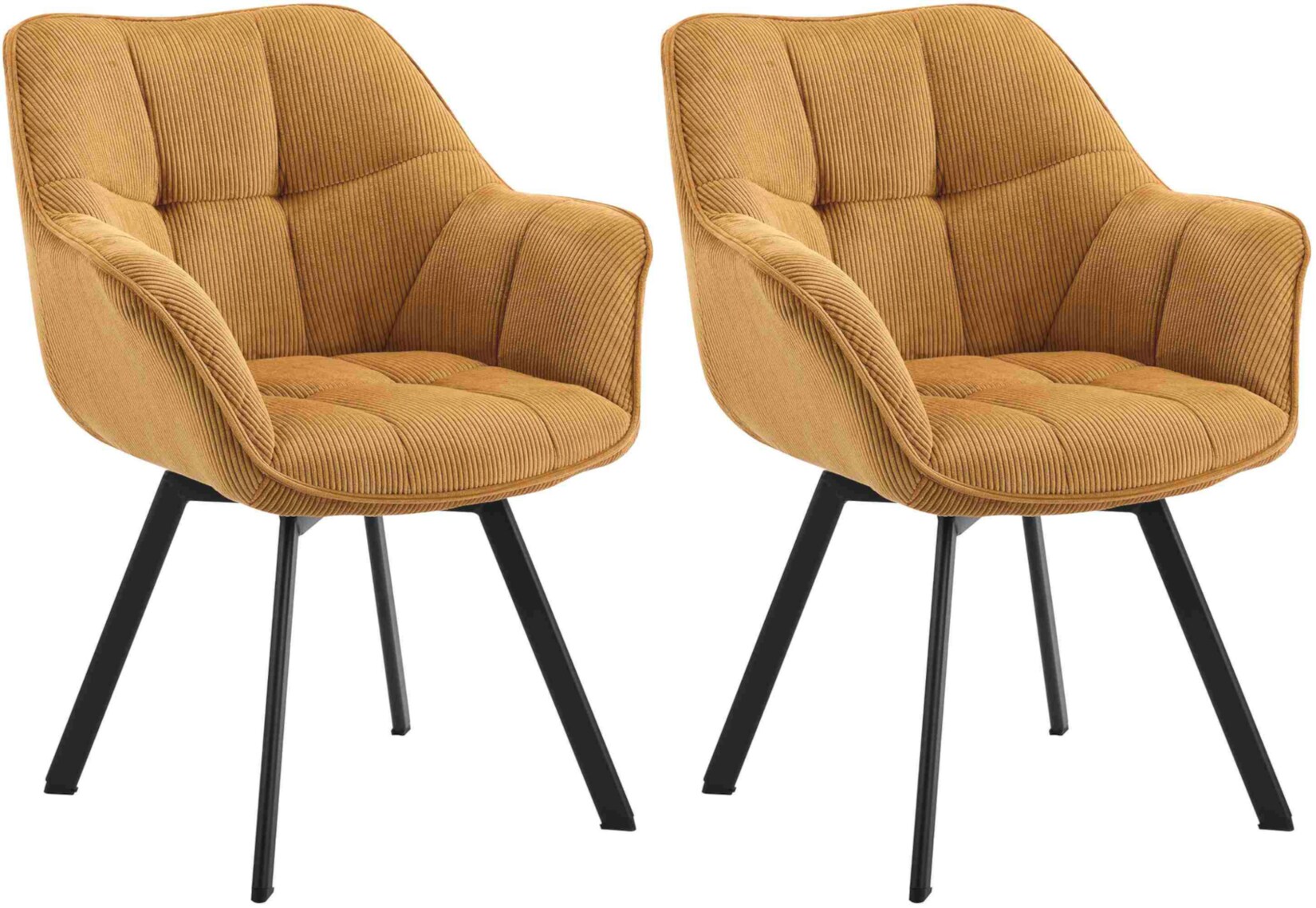 CLP Esszimmerstuhl 2er Set ergonomisch Jordi Cord, drehbar mit Armlehnen, Polstersessel, 4-Fuß-Metallgestell, bis 150 kg, mit Bodenschonern | 04255716380212