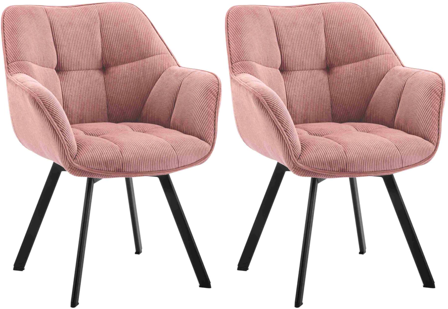 CLP Esszimmerstuhl 2er Set ergonomisch Jordi Cord, drehbar mit Armlehnen, Polstersessel, 4-Fu&szlig;-Metallgestell, bis 150 kg, mit Bodenschonern - Bild 1