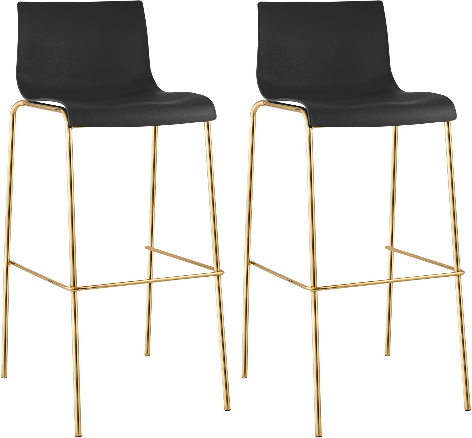 CLP Barhocker 2er Set stapelbar mit Fußablage Hover, Barstuhl mit Sitz aus Kunststoff, mit Metallgestell in Goldoptik, Tresenhocker bis 150 kg