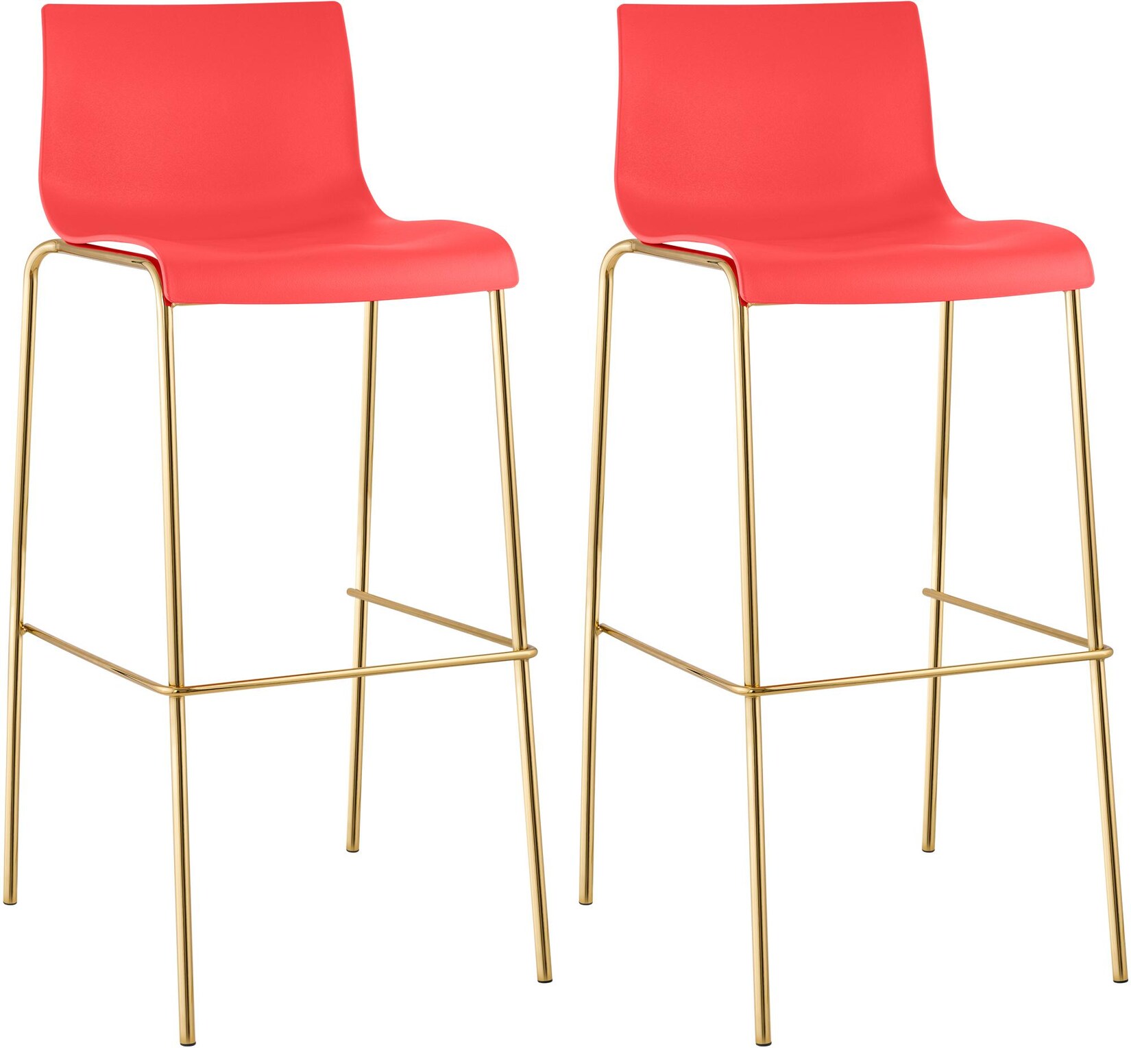 CLP Barhocker 2er Set stapelbar mit Fußablage Hover, Barstuhl mit Sitz aus Kunststoff, mit Metallgestell in Goldoptik, Tresenhocker bis 150 kg