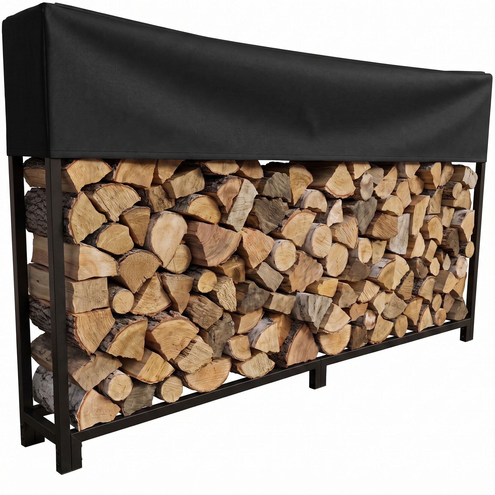 CLP Kaminholzständer außen 200x25x115 cm Meriden, Brennholzregal aus Stahl verzinkt mit Abdeckung aus 600D-Polyester, für außen und innen