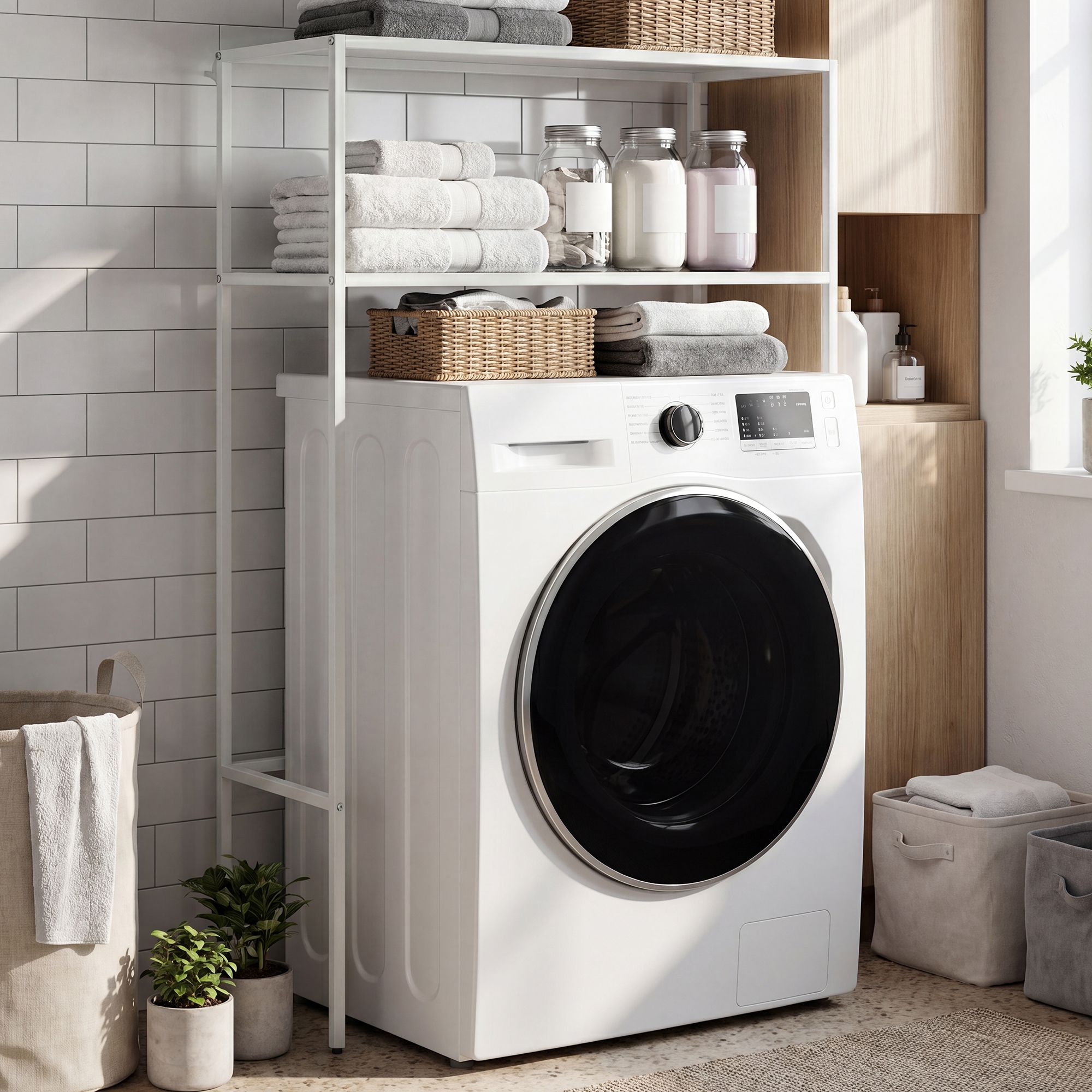 CLP Waschmaschinenregal &Uuml;berbau Kendal, &Uuml;berbauregal Waschmaschine und Trockner, Toilettenregal aus Metall, 2 Ablagen f&uuml;r Badezimmer - Bild 1