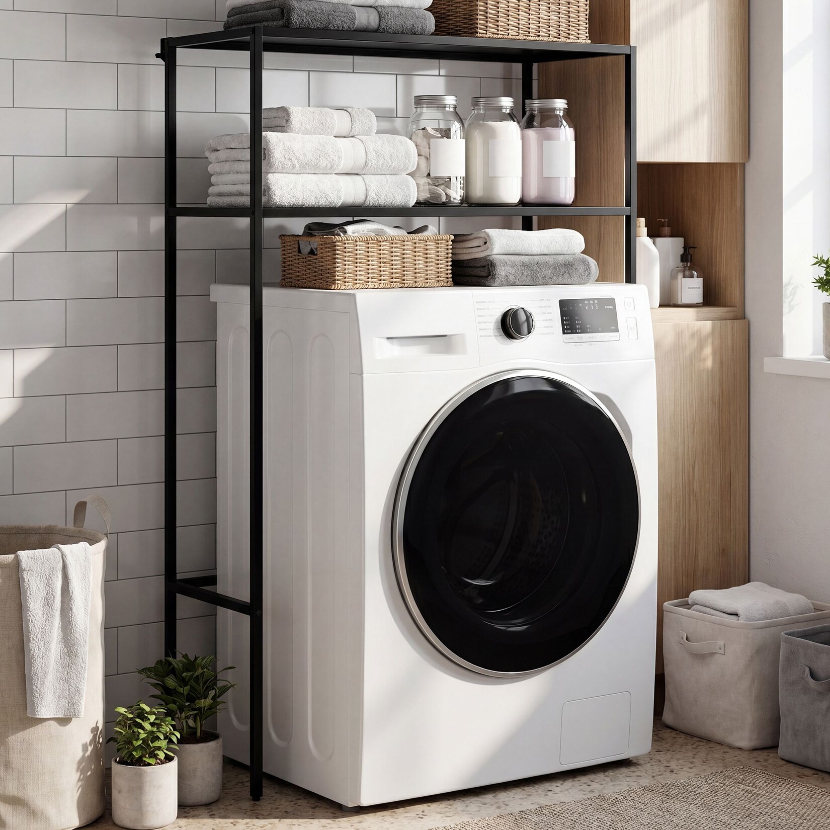 CLP Waschmaschinenregal Überbau Kendal, Überbauregal Waschmaschine und Trockner, Toilettenregal aus Metall, 2 Ablagen für Badezimmer