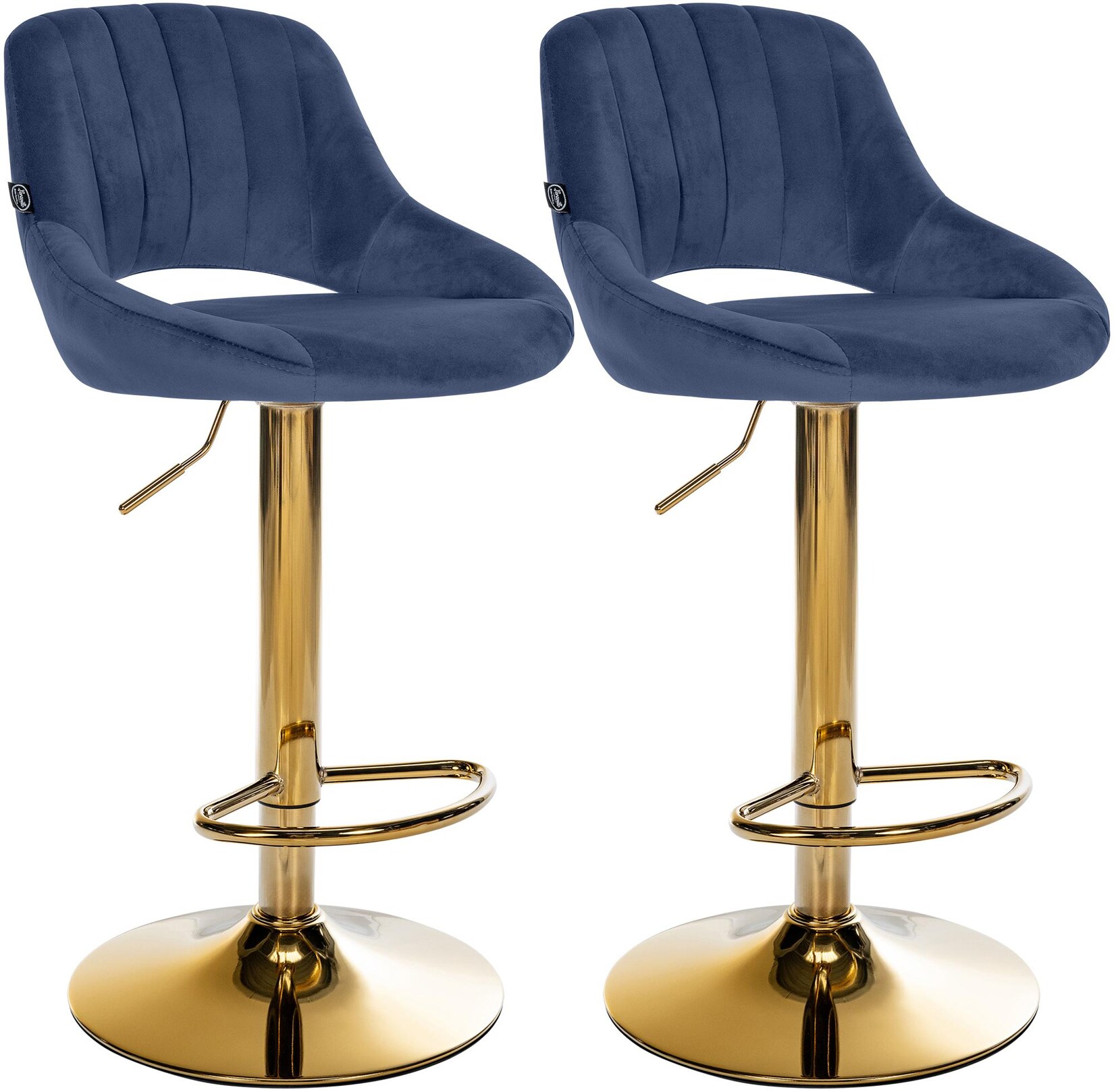 CLP Barhocker 2er Set höhenverstellbar mit Lehne Milet, Barstühle gepolstert Samtbezug, Tresenstühle mit Metallgestell drehbar