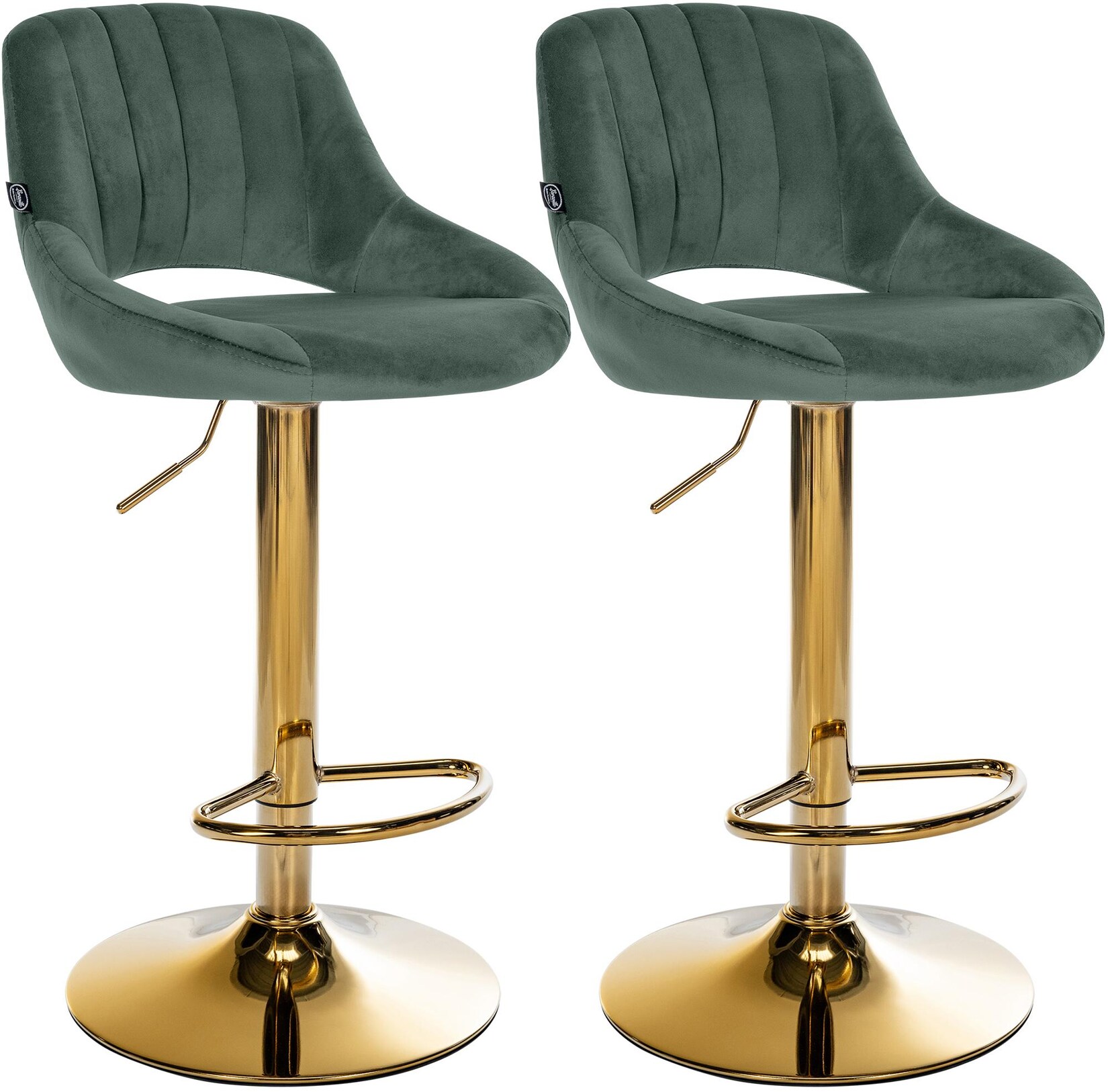 CLP Barhocker 2er Set höhenverstellbar mit Lehne Milet, Barstühle gepolstert Samtbezug, Tresenstühle mit Metallgestell drehbar