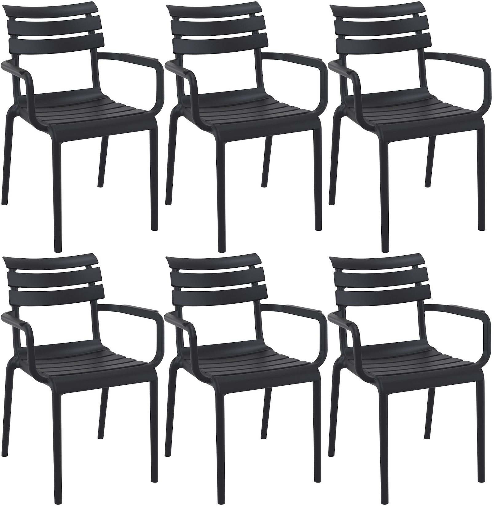 6er Set Gartenstühle mit Armlehnen Paris , wetterfeste Kunststoffstühle stapelbar, Outdoorstuhl UV-beständig bis  belastbar
