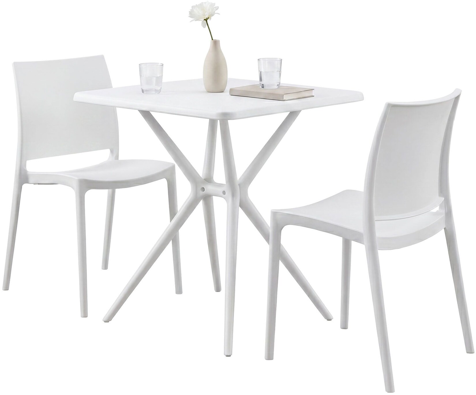 CLP Gartenmöbel Set stapelbar Amino mit 2 Stühlen und Tisch, Balkonmöbel wetterfest aus Kunststoff für Garten, Balkon und Terrasse