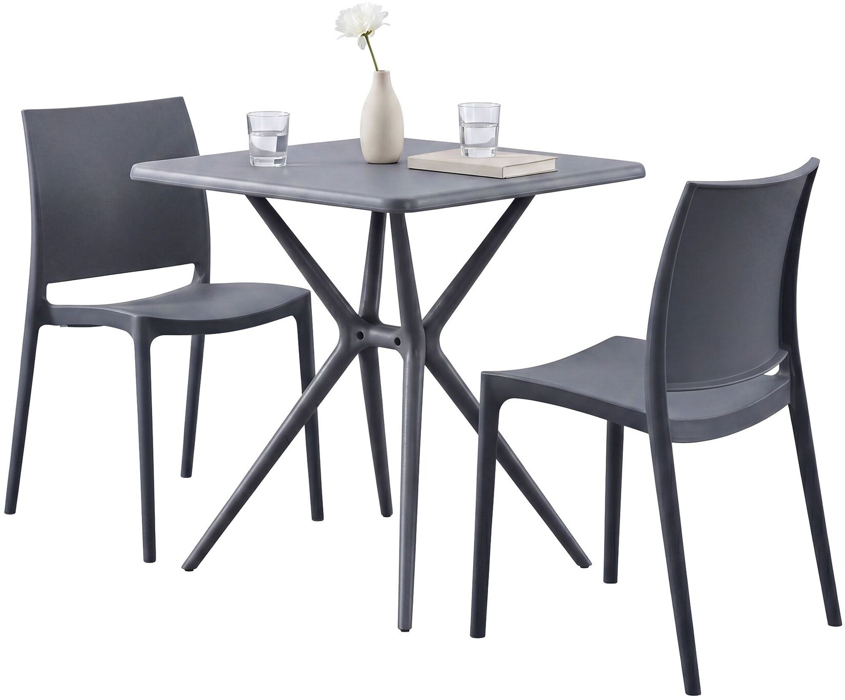 CLP Gartenmöbel Set stapelbar Amino mit 2 Stühlen und Tisch, Balkonmöbel wetterfest aus Kunststoff für Garten, Balkon und Terrasse