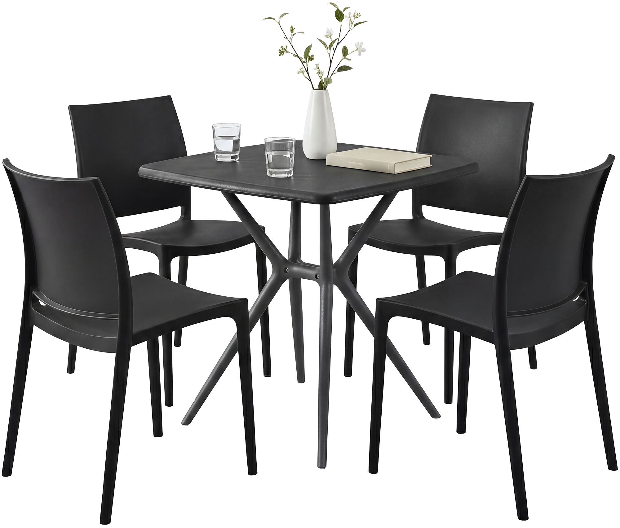CLP Gartenm&ouml;bel Set stapelbar Amino mit 4 St&uuml;hlen und Tisch, Gartenst&uuml;hle wetterfest aus Kunststoff, Essgruppe f&uuml;r Garten, Terrasse und Balkon - Bild 1